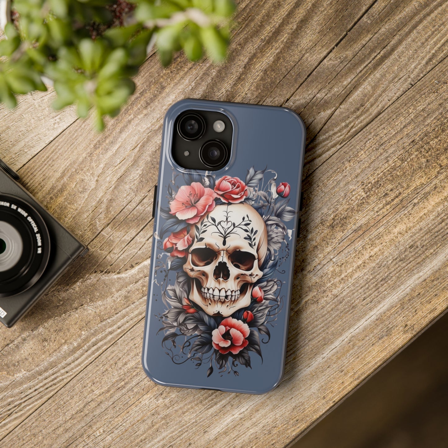 Skull & flower tattoo style/ Tough iPhone Case