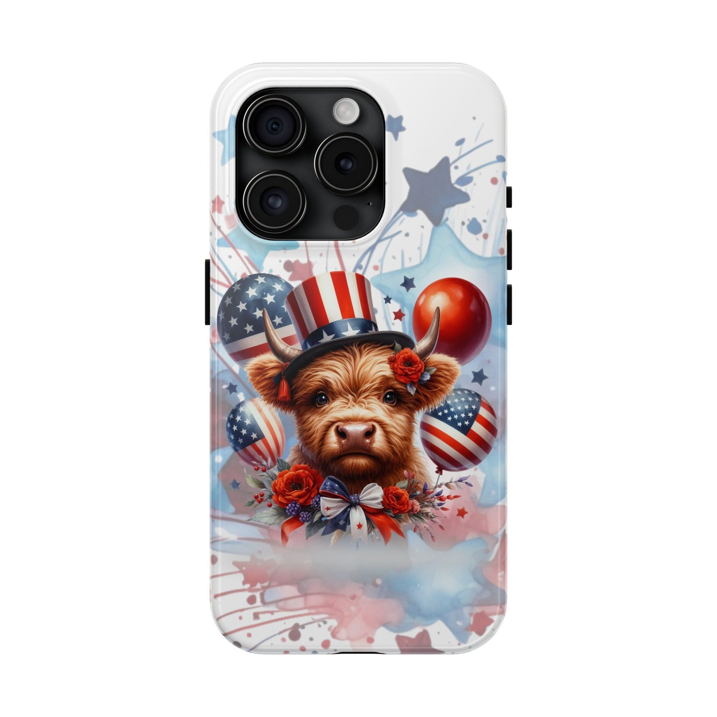 Summer 4th of July holiday Phone Case- Patriotic Highland Cow- iPhone compatible