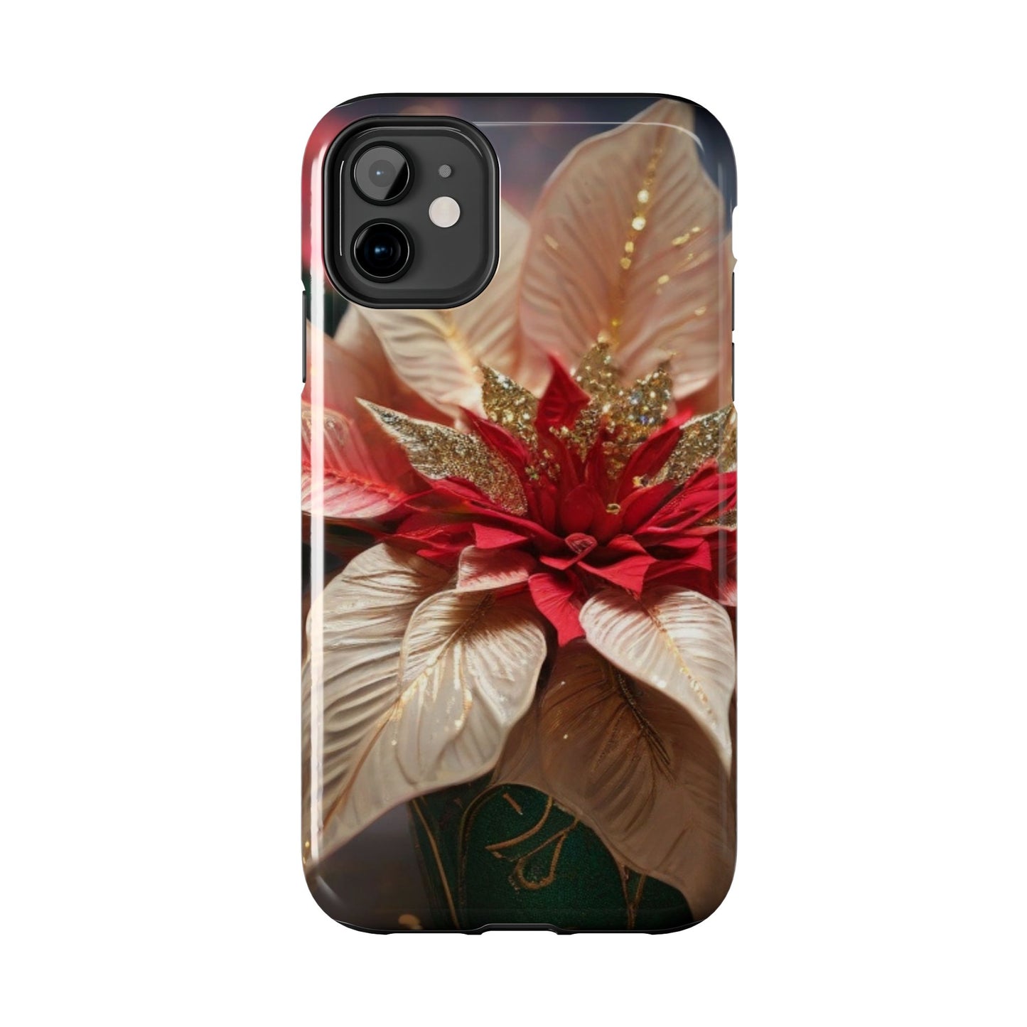 Christmas poinsettia floral iPhone case. Compatible with iPhone models 11-16 including all mini, plus, pro & pro max. Custom phone case for smartphones. design for Girls, Woman