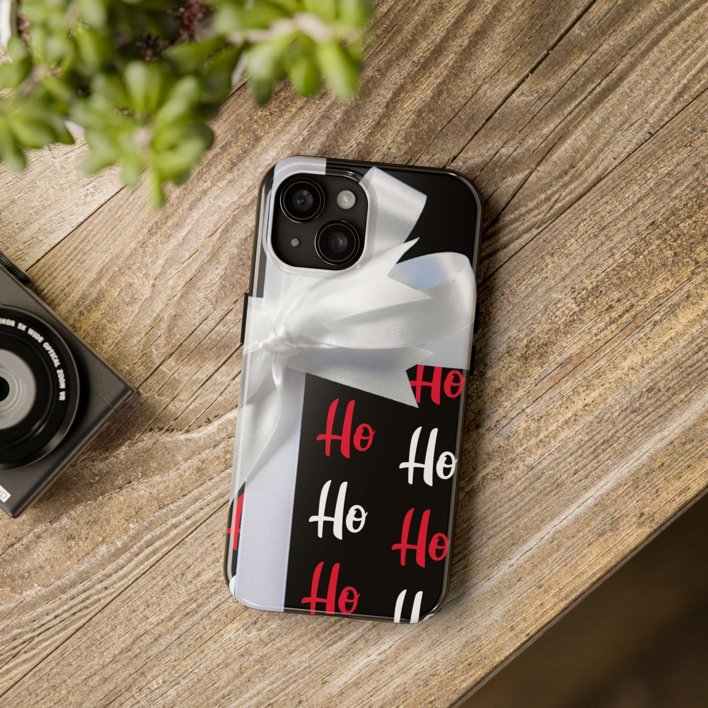 Christmas Ho,Ho,Ho ribbon bow iPhone case. Compatible with iPhone models 11-16 including all mini, plus, pro & pro max. Custom phone case for smartphones. design for Girls, Woman