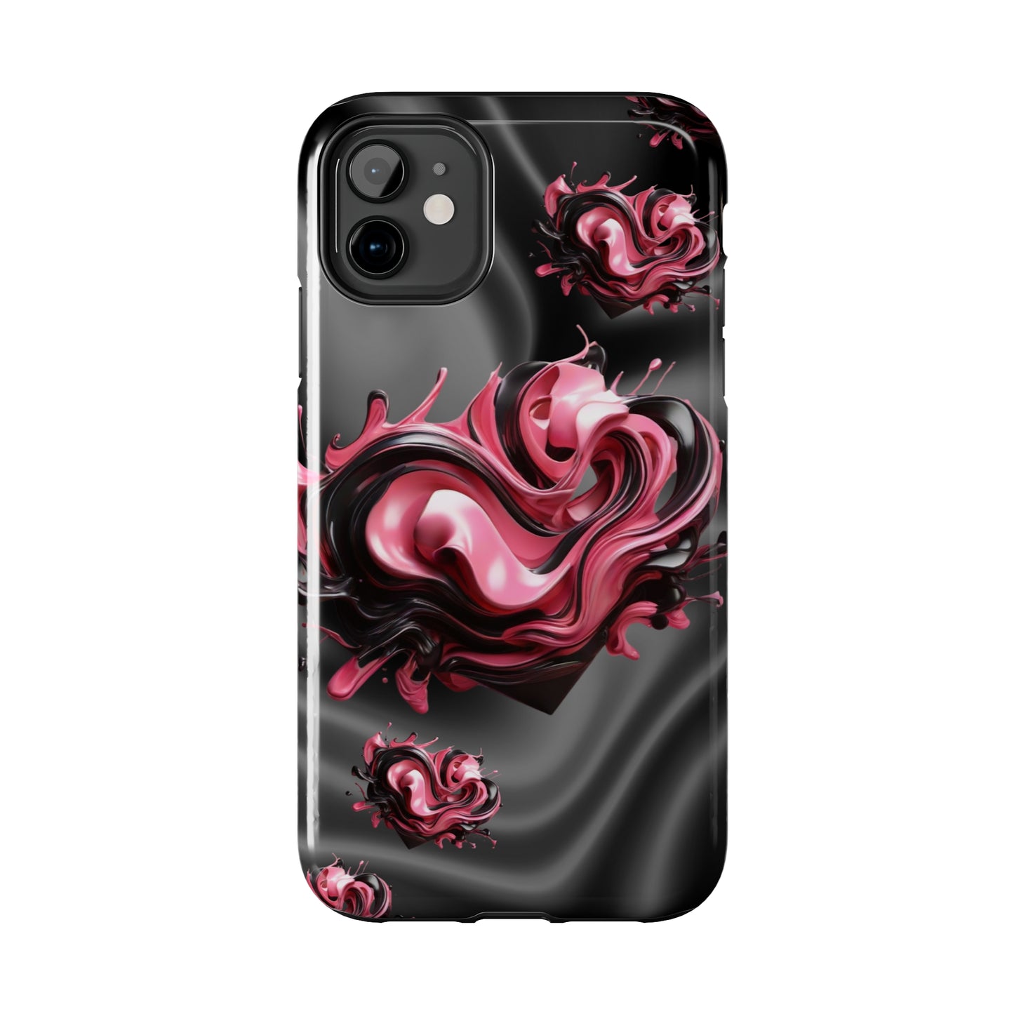 Pink & Black abstract hearts Tough iPhone Case iphone14 accessories