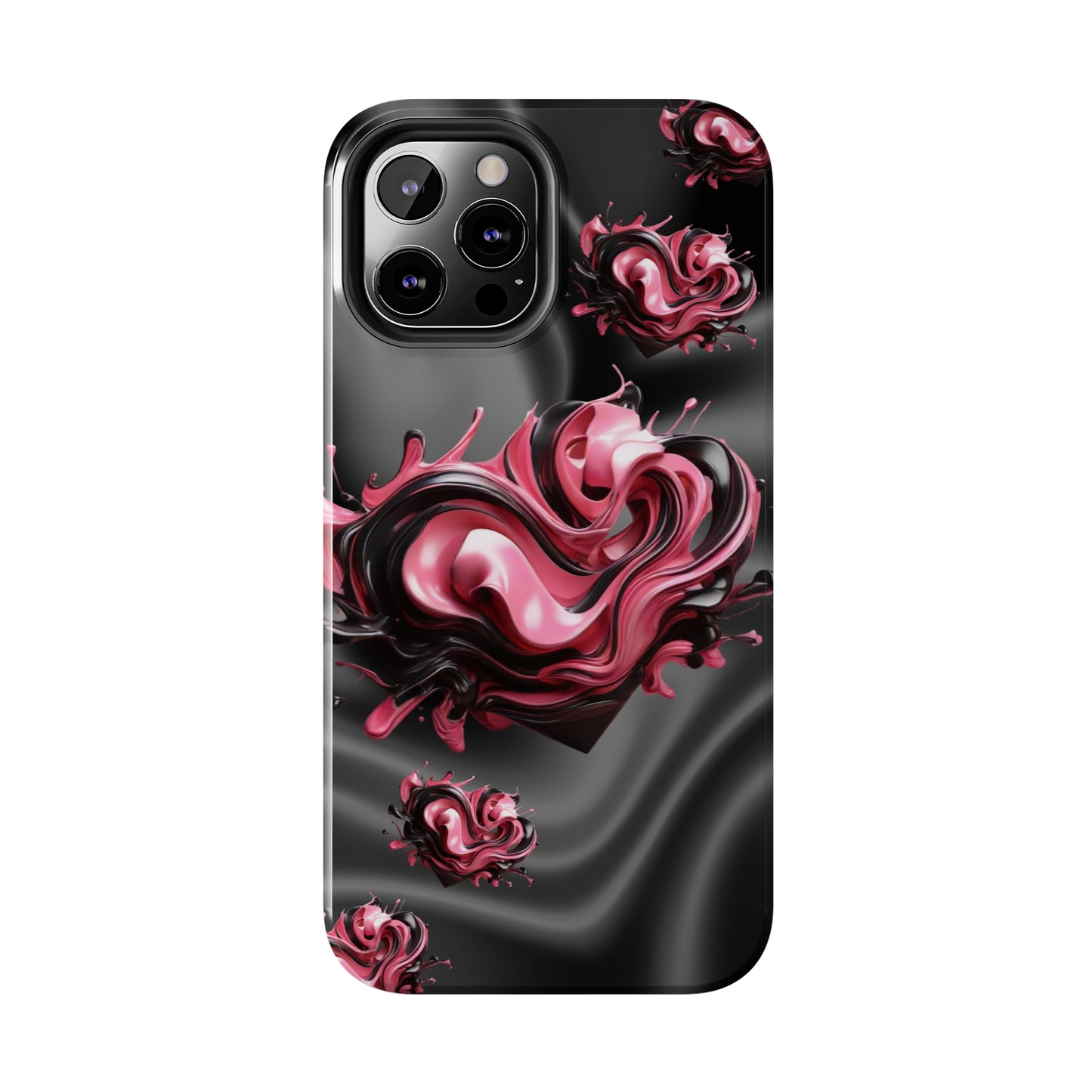 Pink & Black abstract hearts Tough iPhone Case iphone14 accessories