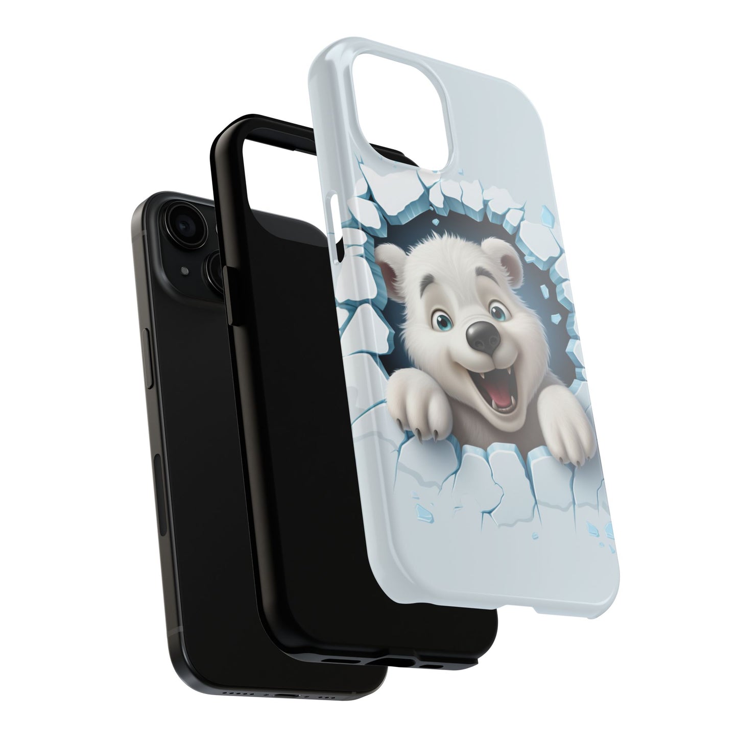 Winter breakout polar bear iPhone case. Compatible with iPhone models 11-16 including all mini, plus, pro & pro max. Custom phone case for smartphones. design for Girls, Woman