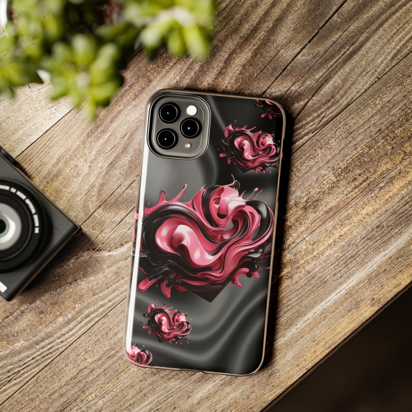 Pink & Black abstract hearts Tough iPhone Case iphone14 accessories