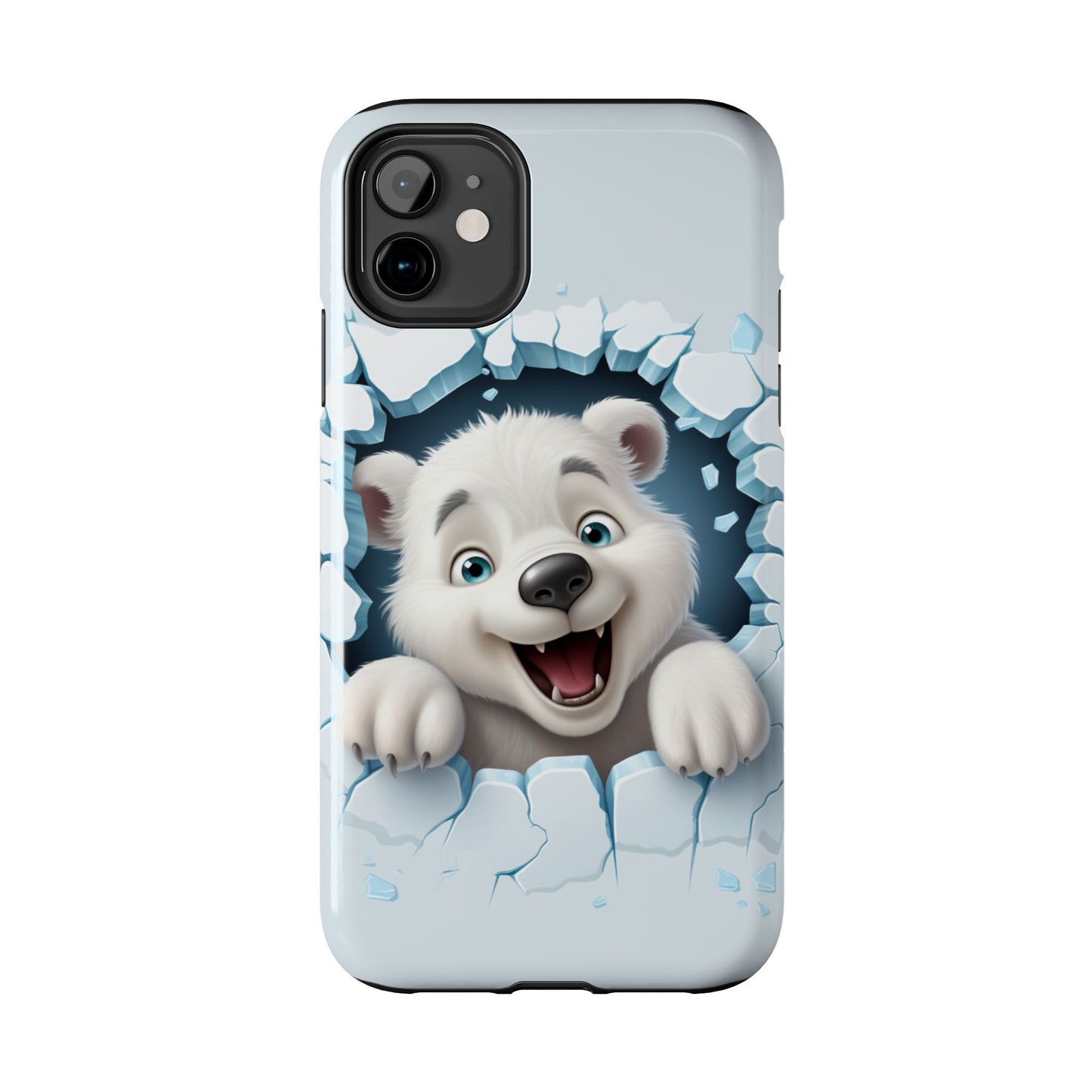 Winter breakout polar bear iPhone case. Compatible with iPhone models 11-16 including all mini, plus, pro & pro max. Custom phone case for smartphones. design for Girls, Woman