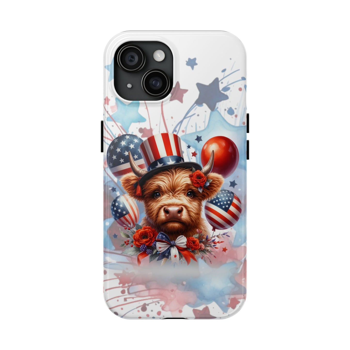 Summer 4th of July holiday Phone Case- Patriotic Highland Cow- iPhone compatible