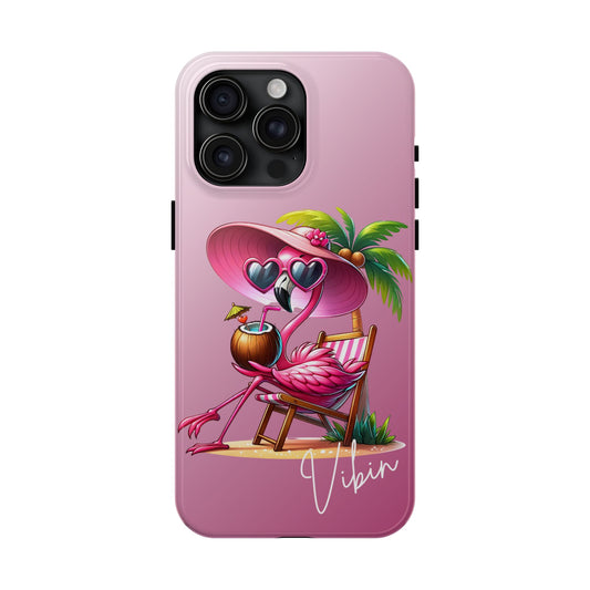 Pink flamingo summer aesthetics iPhone case. Compatible with iPhone models 11-16. Custom phone case for smartphones. design for Girls, Woman