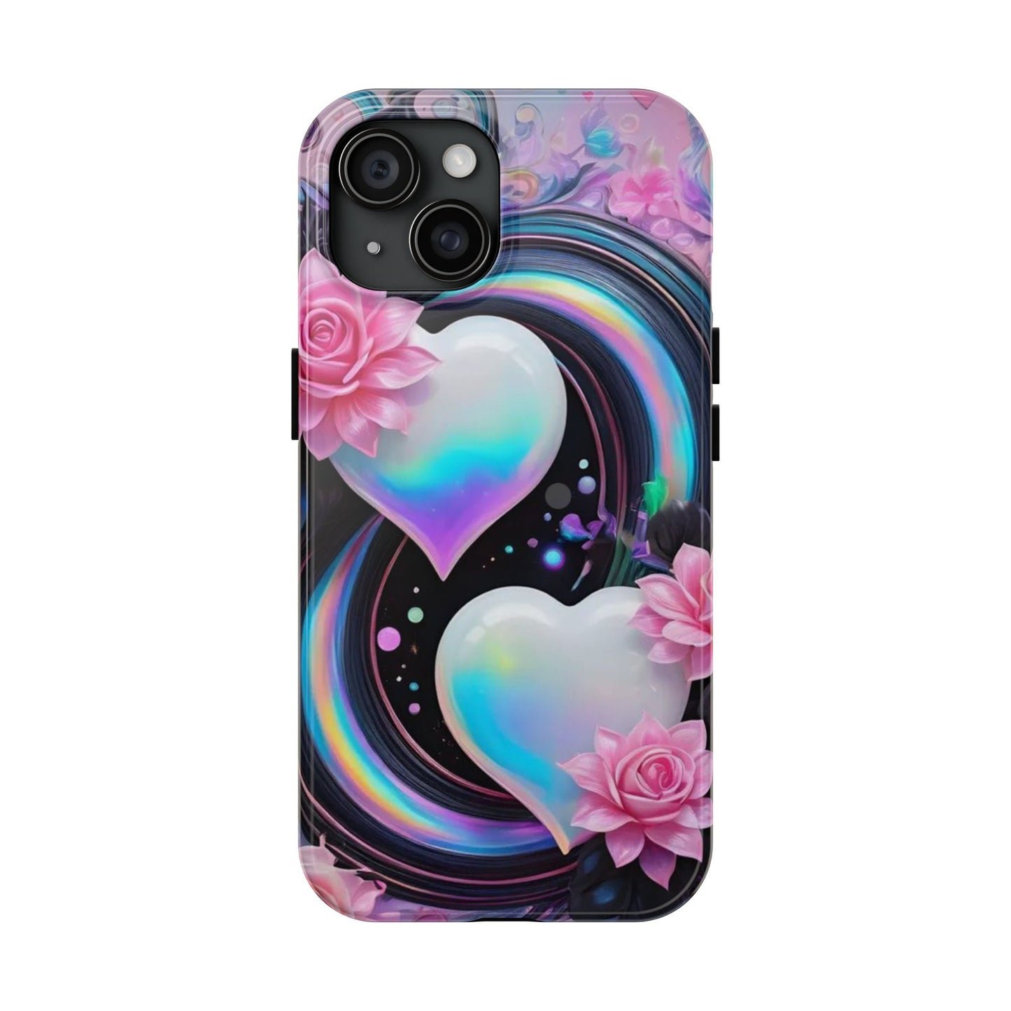 Hearts & rainbows, colorful iPhone Cover, girly Accessory, Cute Phone Protector, artistic Tech