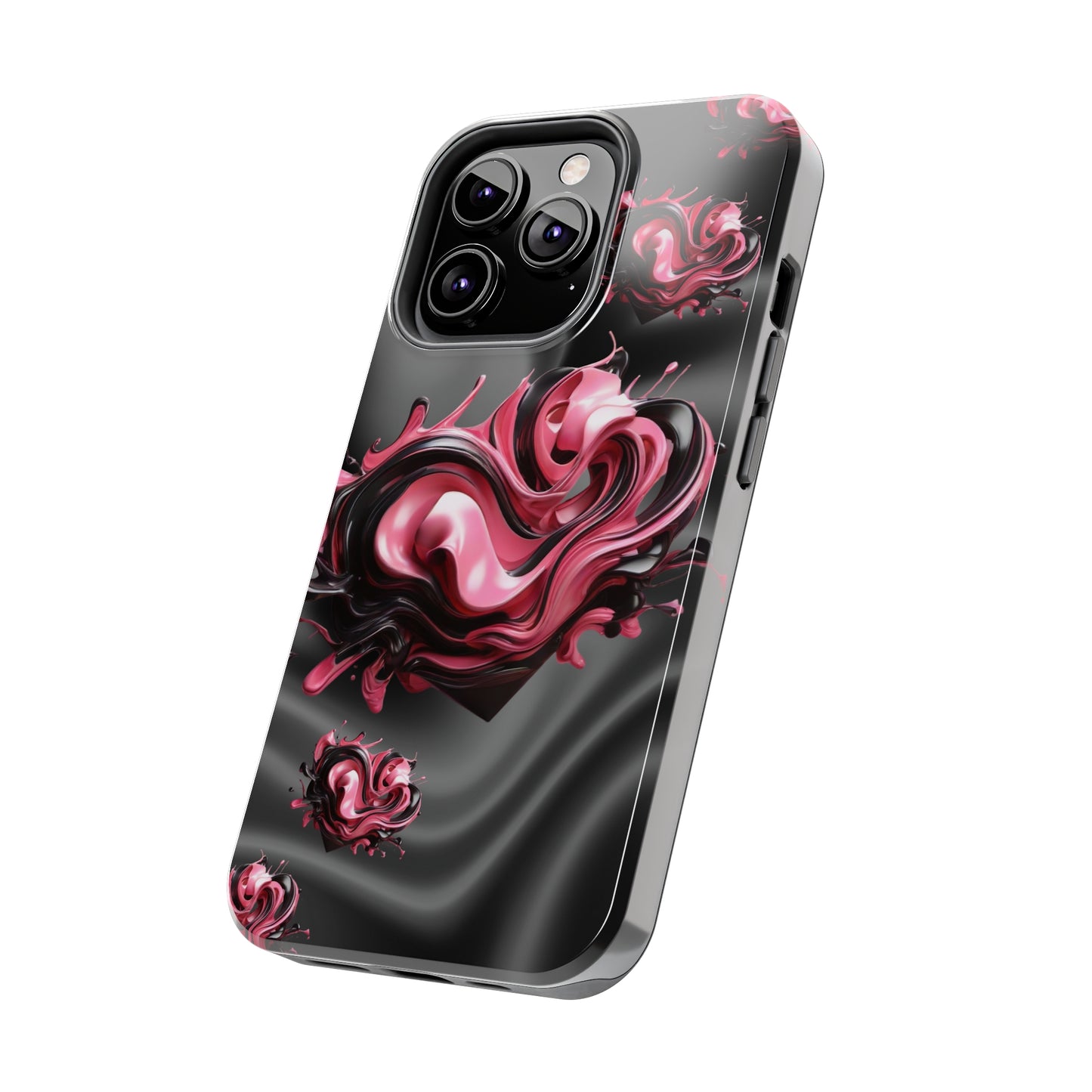 Pink & Black abstract hearts Tough iPhone Case iphone14 accessories