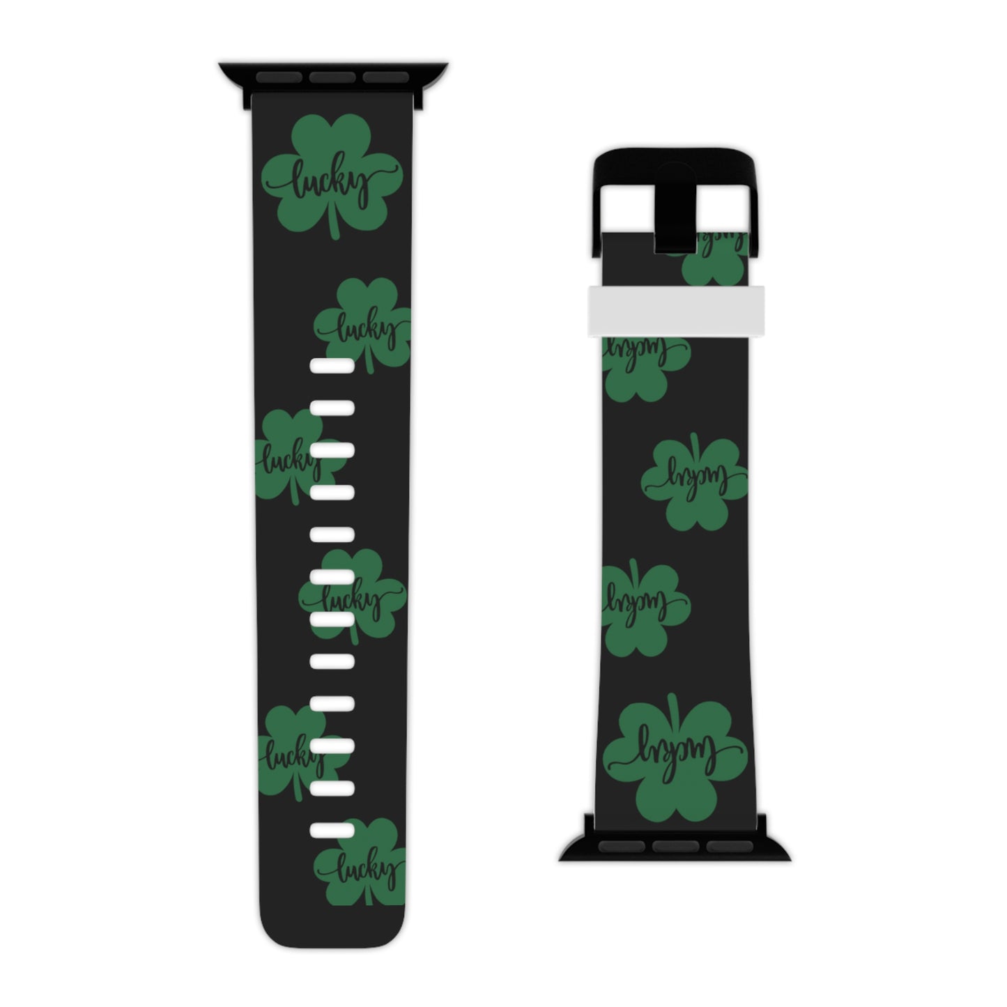 Lucky shamrock in black Watch Band for Apple Watch Series 1-9, SE and Ultra, 38-40mm/ 42-44mm