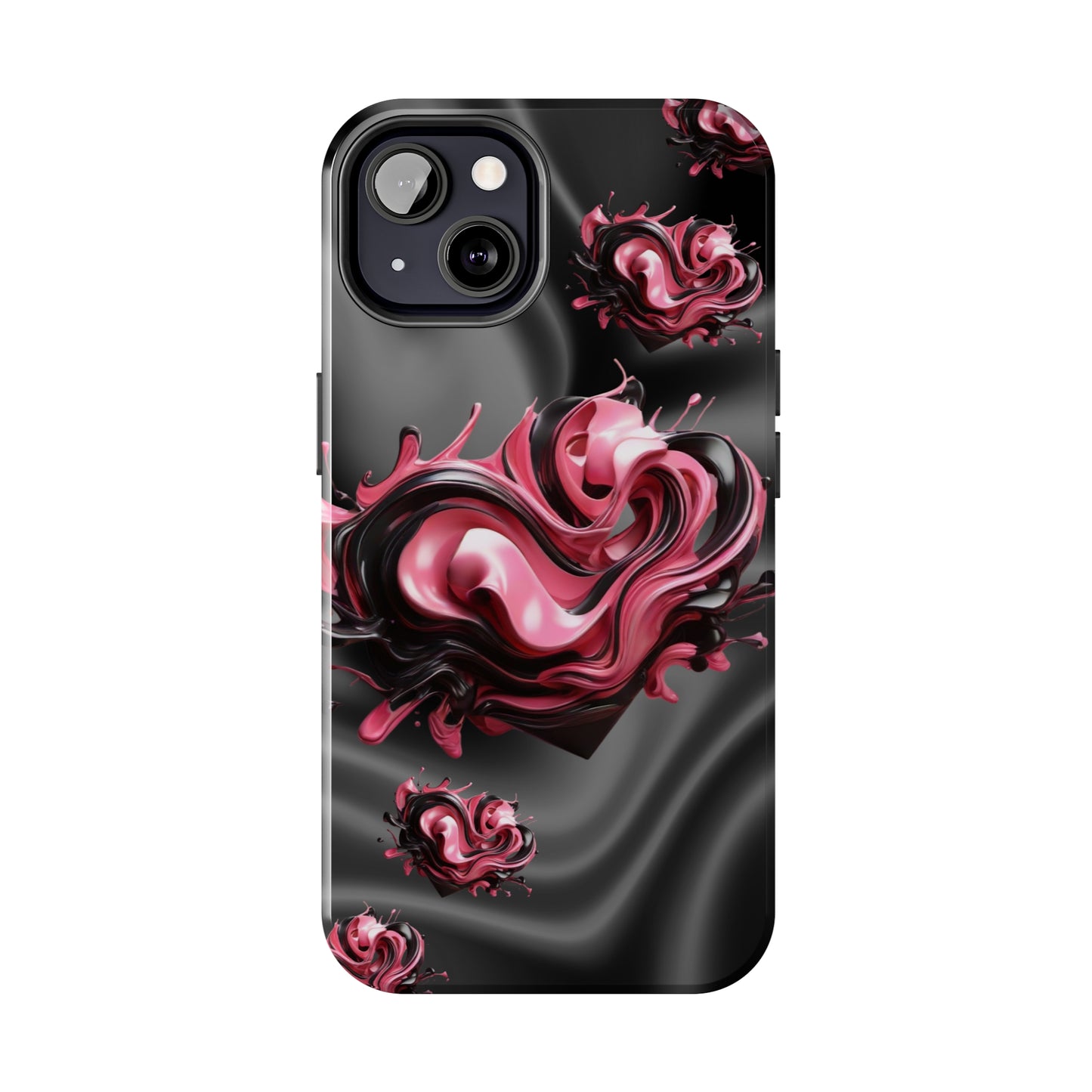 Pink & Black abstract hearts Tough iPhone Case iphone14 accessories