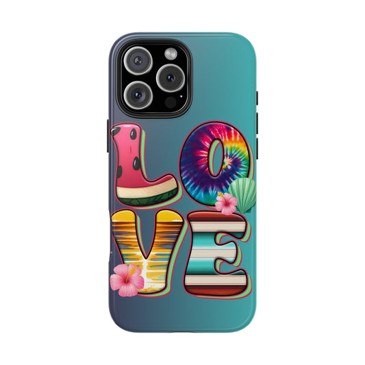 Boho style LOVE summer aesthetics iPhone case. Compatible with iPhone models 11-16 Custom phone case for smartphones. design for Girls, Woman