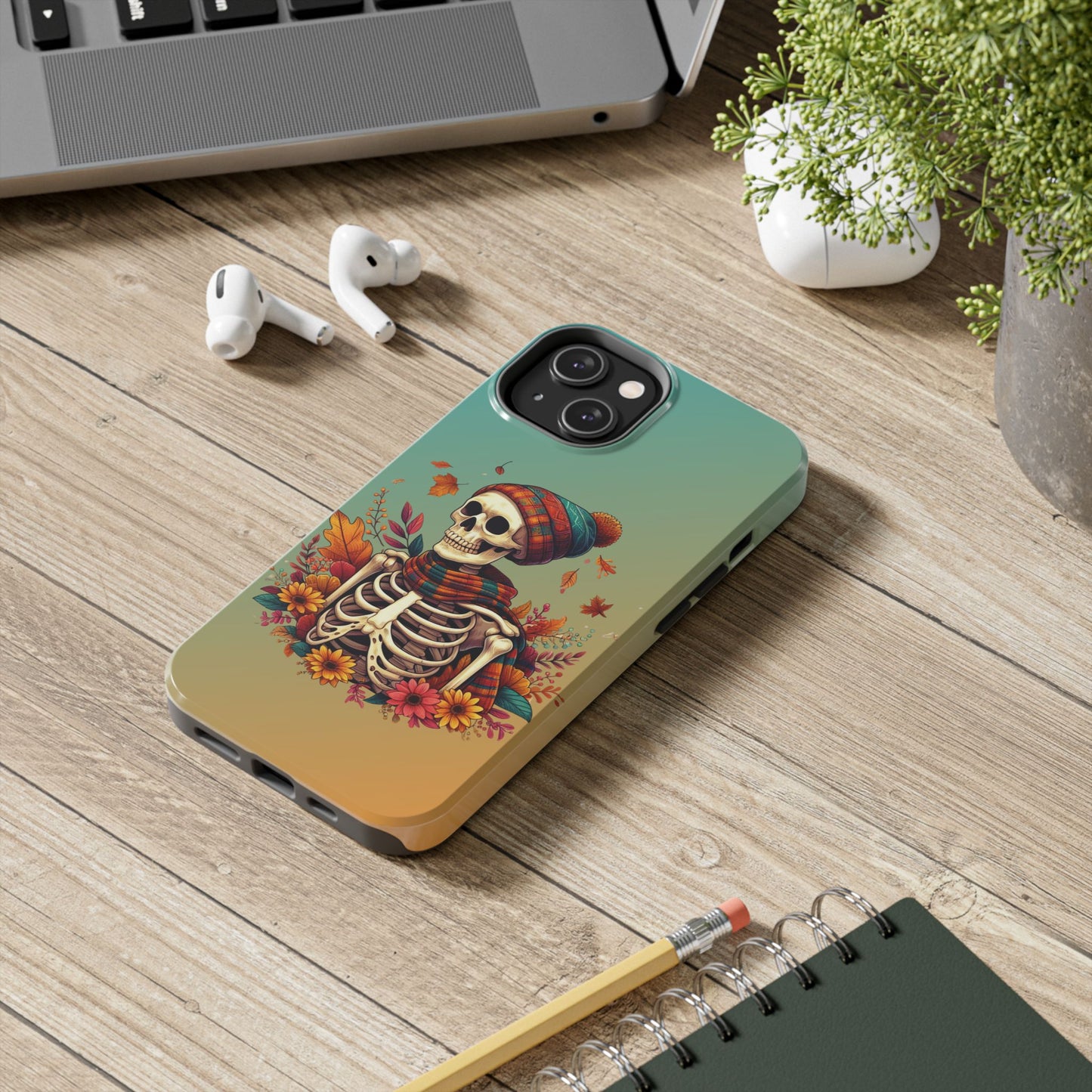 Fall skeleton iPhone 16 Case, Fall iPhone Cover, Festive Holiday Accessory, Cute fall Phone Protector, seasonal Tech