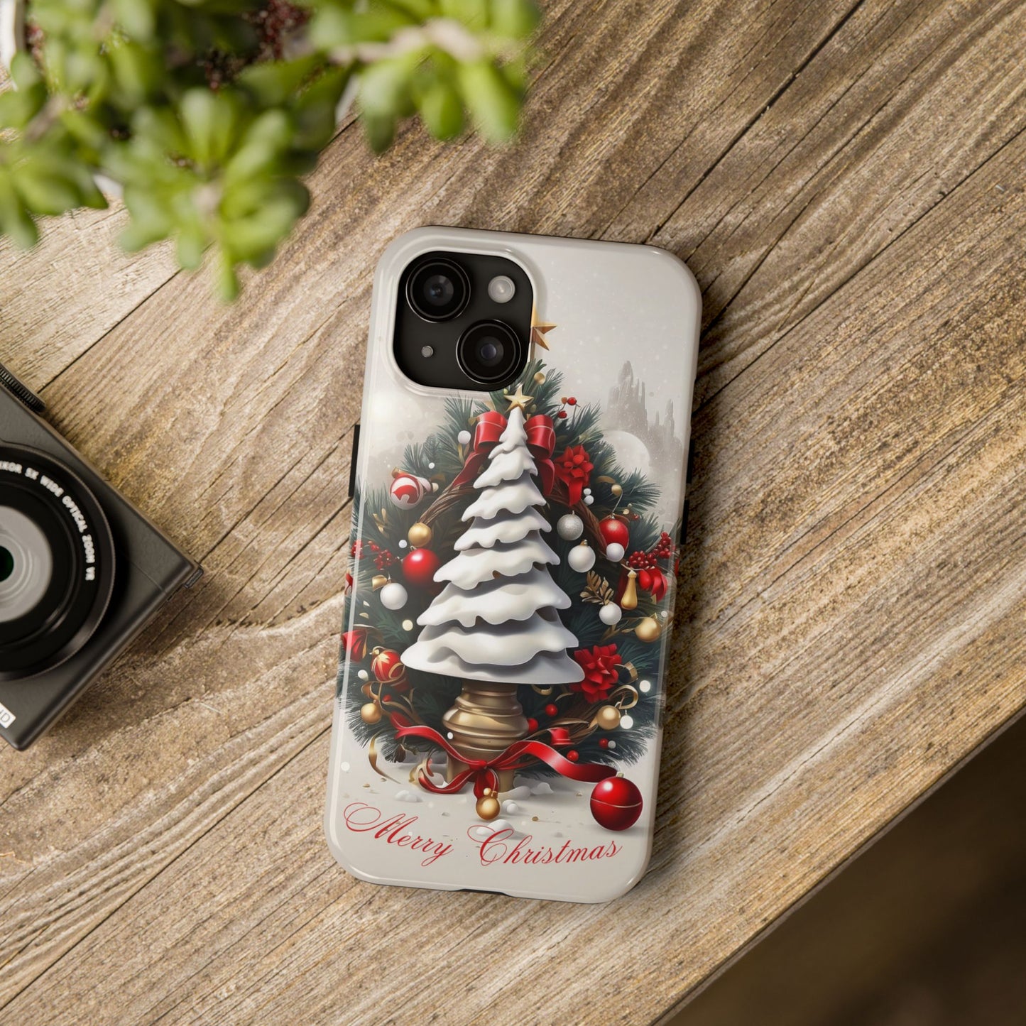 Vintage Christmas tree iPhone case. Compatible with iPhone models 11-15 including all mini, plus, pro & pro max. Custom phone case for smartphones. design for Girls, Woman