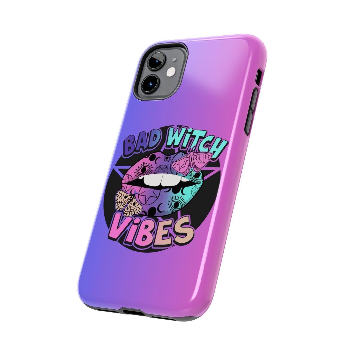 Colorful Bad Witch Vibes iPhone case. Compatible with iPhone models 11-15 including all mini, plus, pro & pro max. Custom phone case for smartphones. design for Girls, Woman