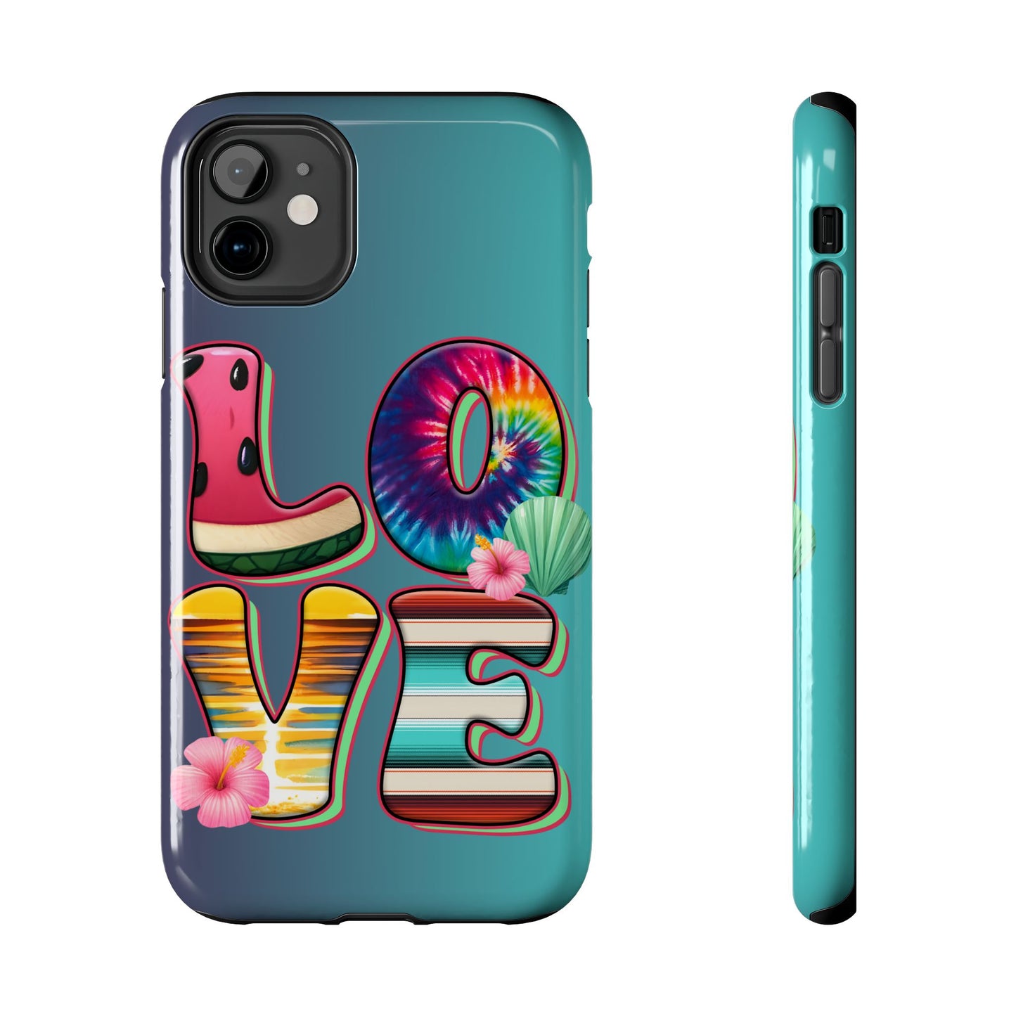 Boho style LOVE summer aesthetics iPhone case. Compatible with iPhone models 11-15 including all mini, plus, pro & pro max. Custom phone case for smartphones. design for Girls, Woman