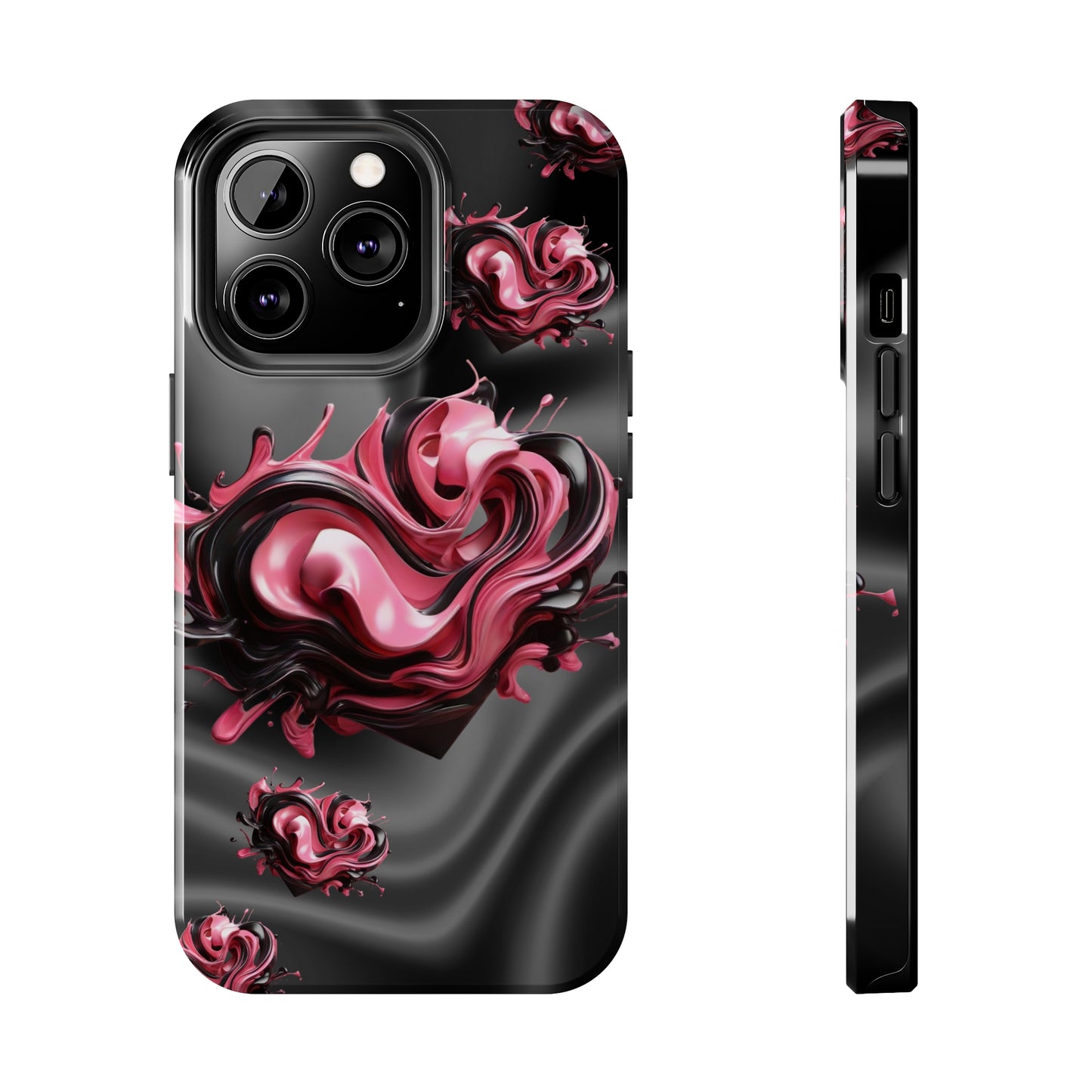 Pink & Black abstract hearts Tough iPhone Case iphone14 accessories