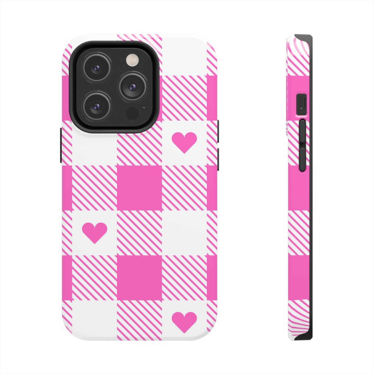 Hearts & Plaid Tough iPhone Case valentines phone case iPhone 15 accessories