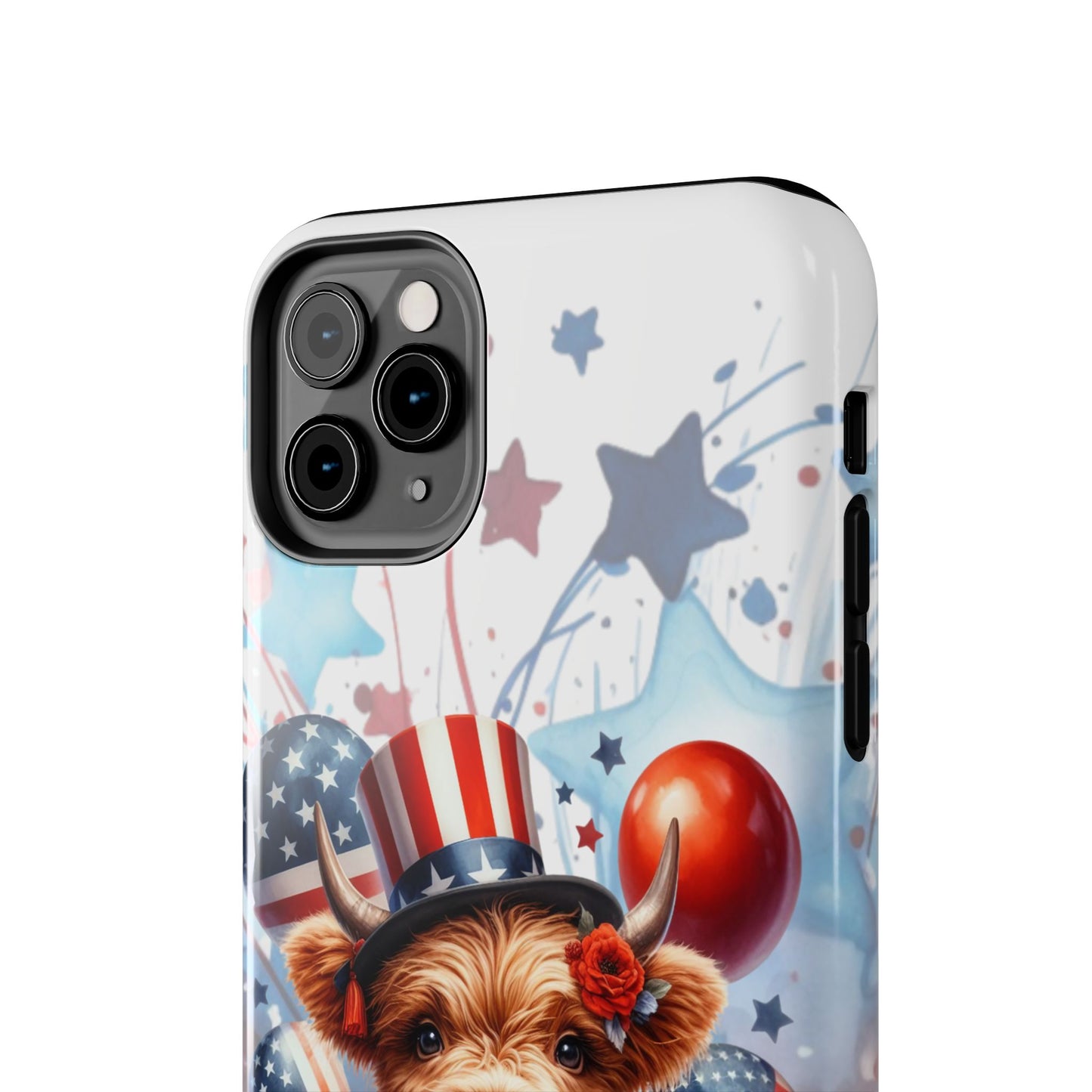 Summer 4th of July holiday Phone Case- Patriotic Highland Cow- iPhone compatible