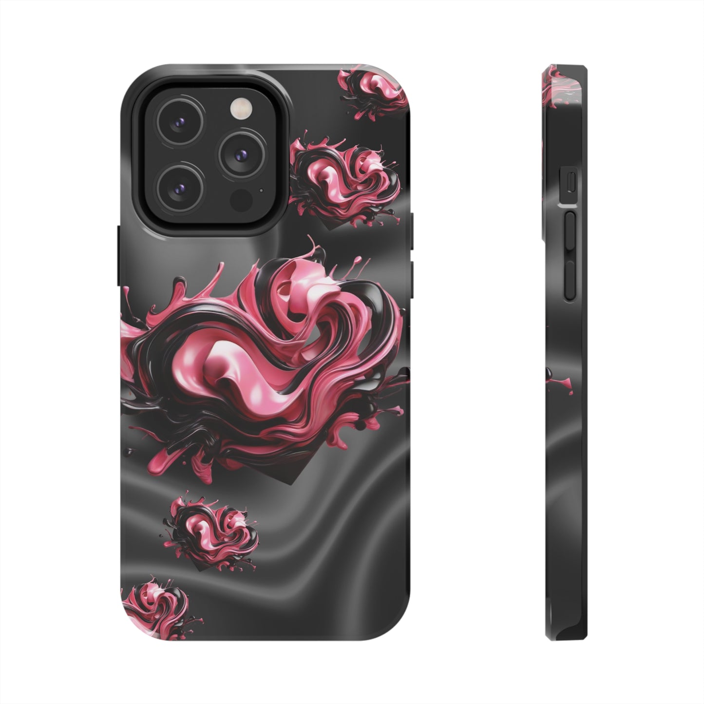 Pink & Black abstract hearts Tough iPhone Case iphone14 accessories