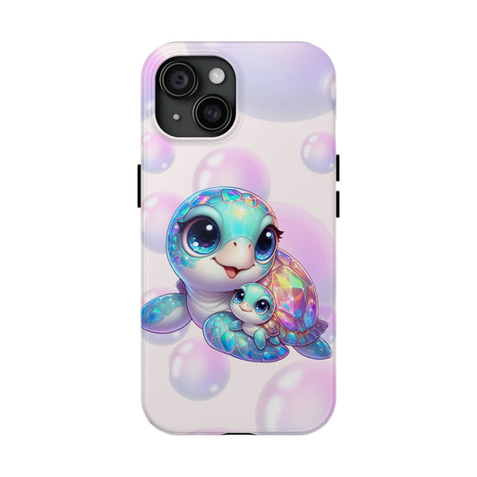 Mama & baby sea turtles summer aesthetics iPhone case. Compatible with iPhone models 11-15 including all mini, plus, pro & pro max. Custom phone case for smartphones. design for Girls, Woman