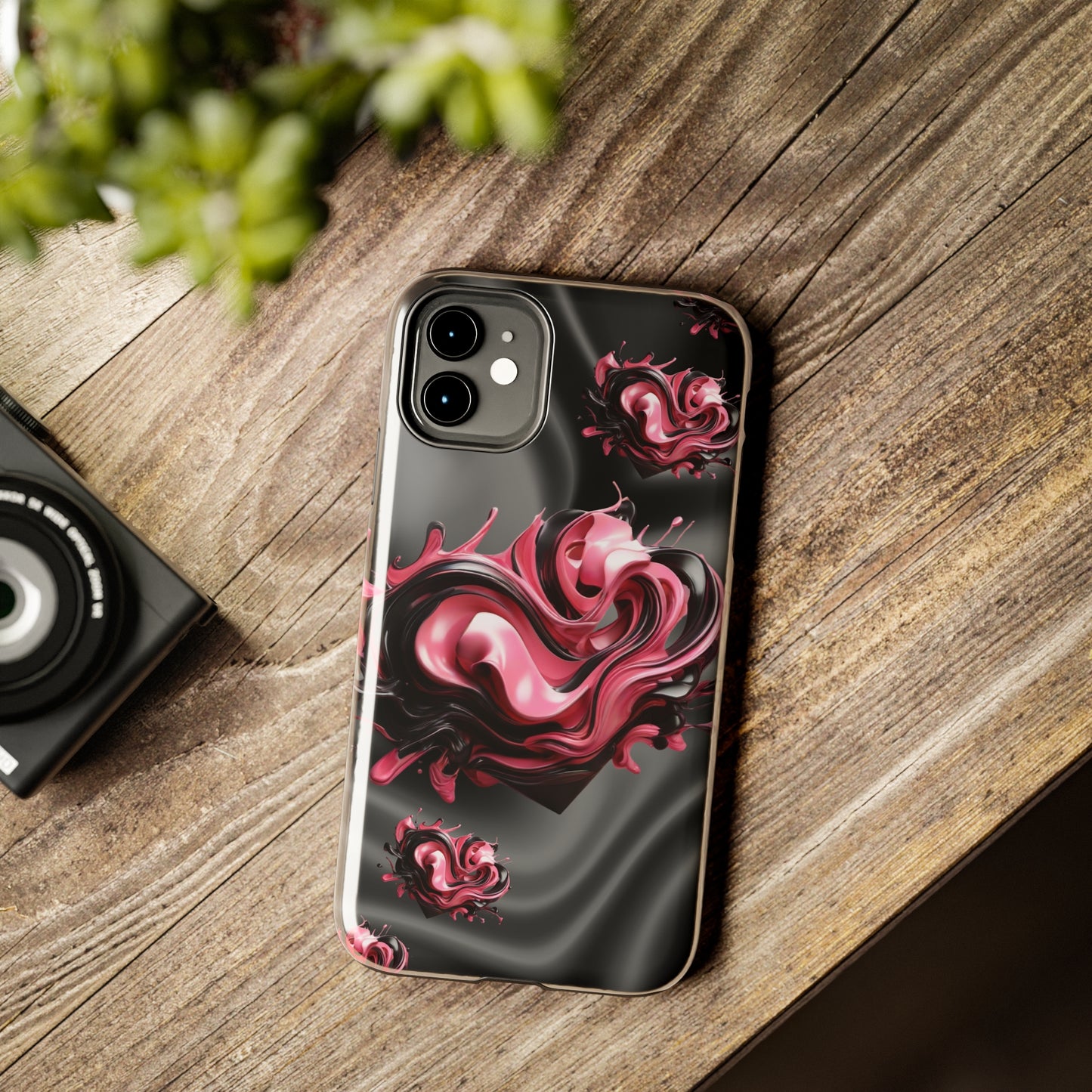 Pink & Black abstract hearts Tough iPhone Case iphone14 accessories