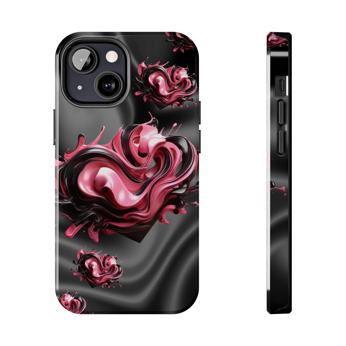 Pink & Black abstract hearts Tough iPhone Case iphone14 accessories