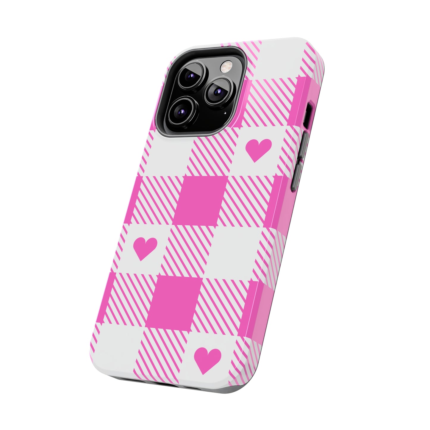 Hearts & Plaid Tough iPhone Case valentines phone case iPhone 15 accessories