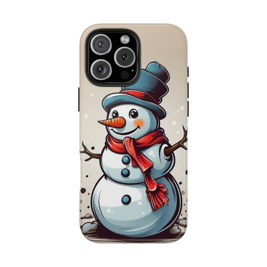 Vintage cartoon winter snowman iPhone case. Compatible with iPhone models 11-16 including all mini, plus, pro & pro max. Custom phone case for smartphones. design for Girls, Woman