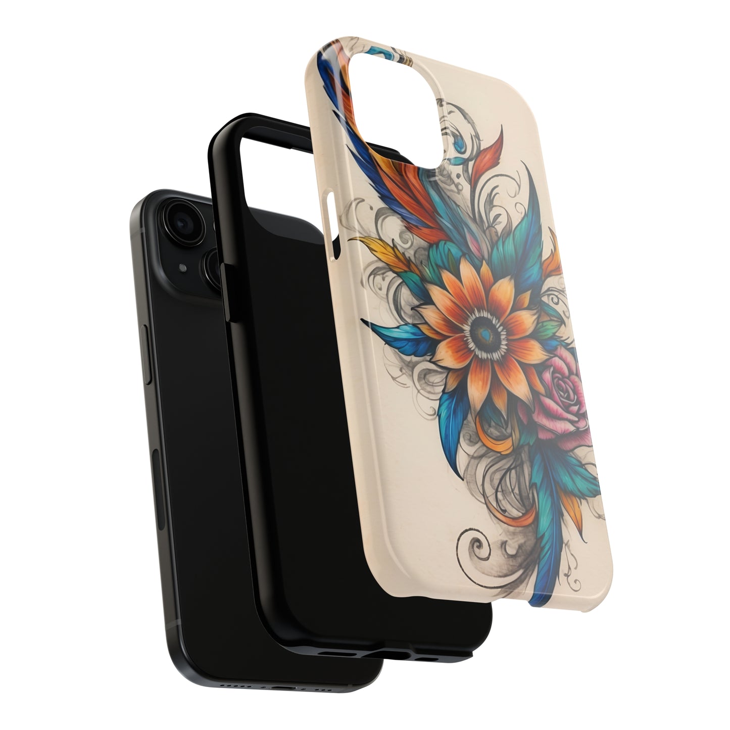 Tattoo style floral iPhone Cover, flower Accessory, Cute Phone Protector, aesthetic Tech