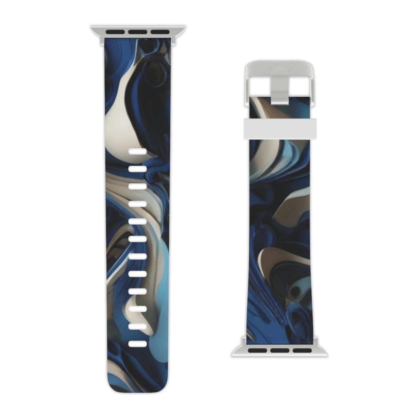 Blue & Silver abstract art Watch Band for Apple Watch Series 1-9, SE and Ultra, 38-40mm/ 42-44mm