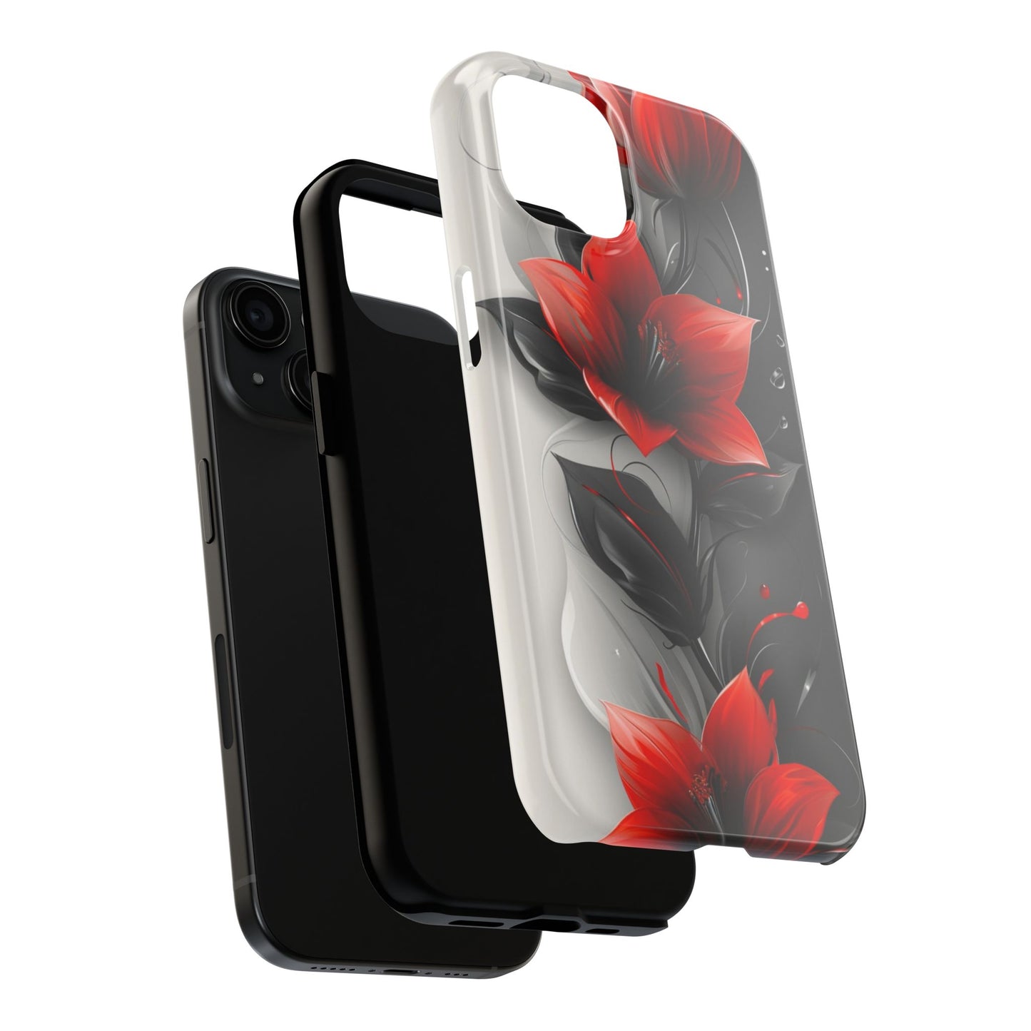 Red & black floral iPhone Cover, flower Accessory, Cute Phone Protector, seasonal Tech