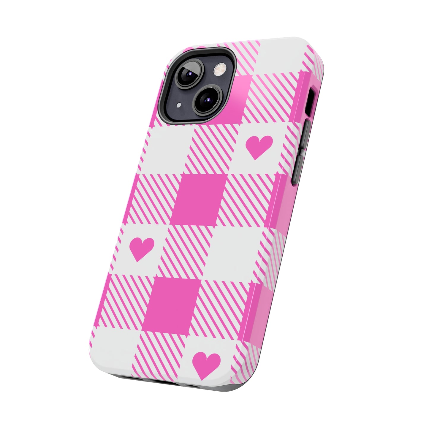 Hearts & Plaid Tough iPhone Case valentines phone case iPhone 15 accessories