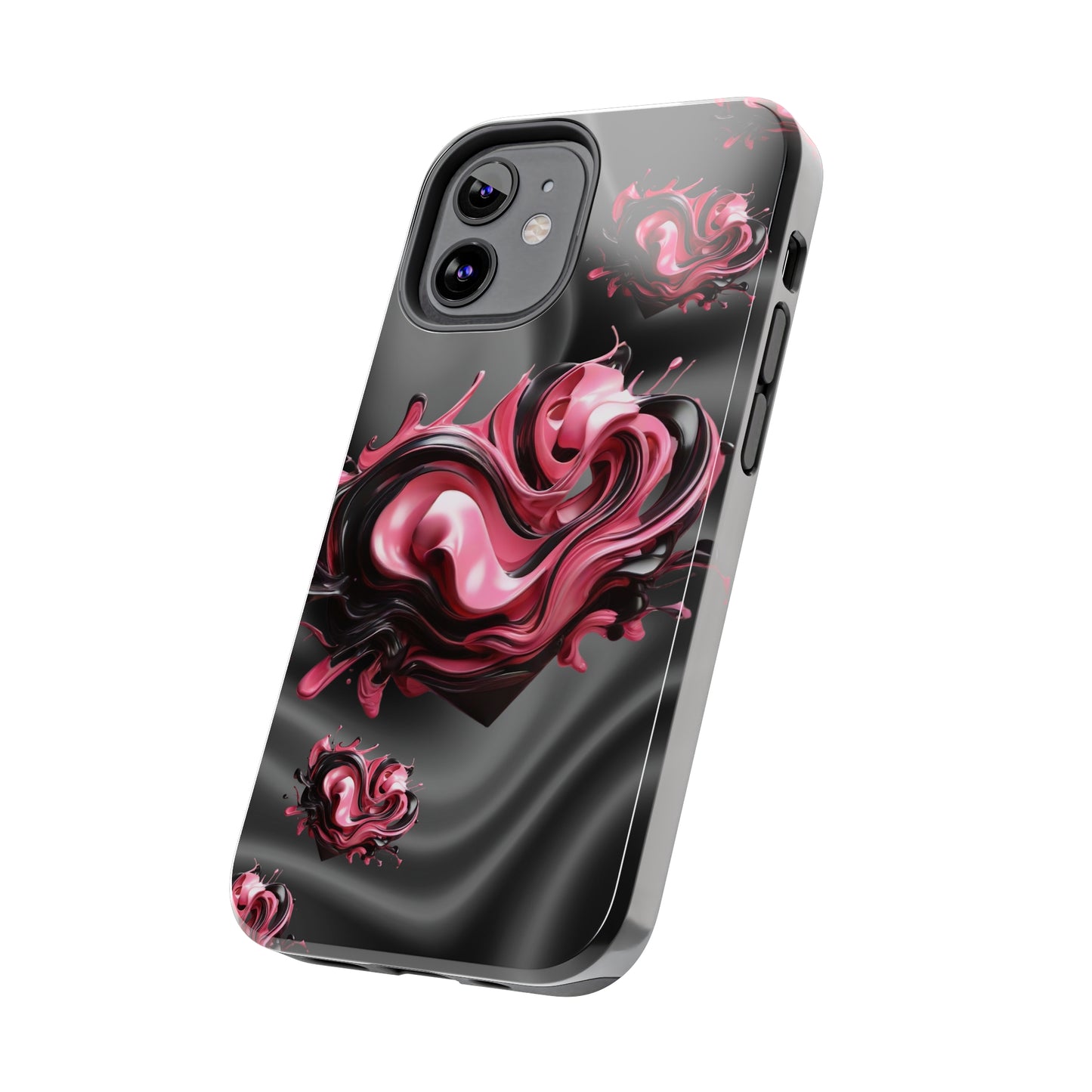 Pink & Black abstract hearts Tough iPhone Case iphone14 accessories