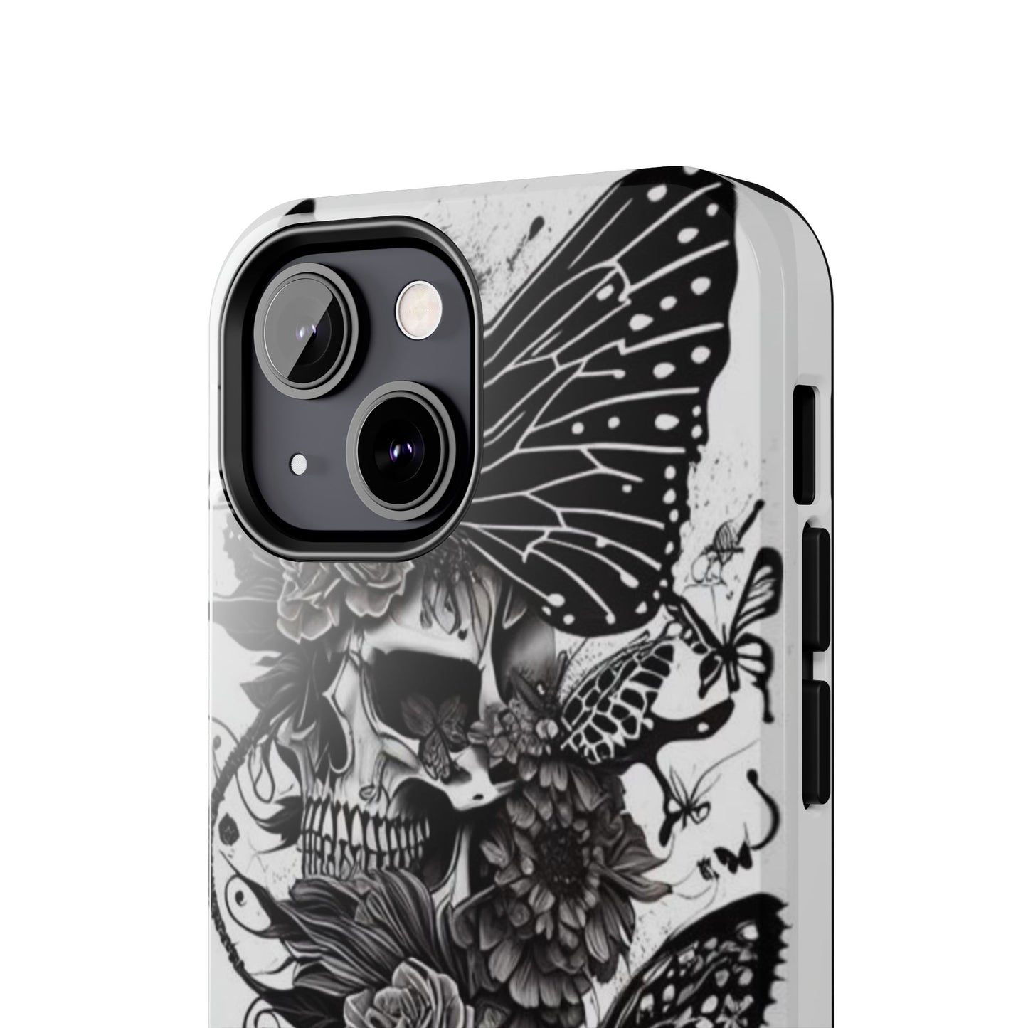 Skulls & butterfly's iPhone case. Compatible with iPhone models 11-15 including all mini, plus, pro & pro max