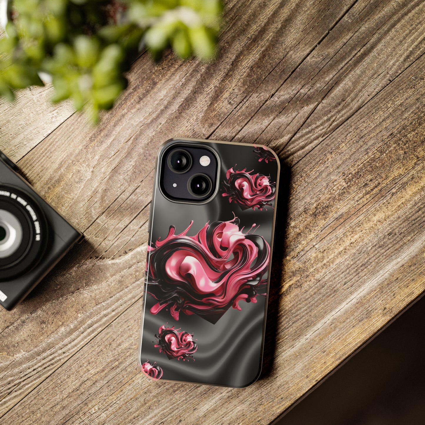 Pink & Black abstract hearts Tough iPhone Case iphone14 accessories