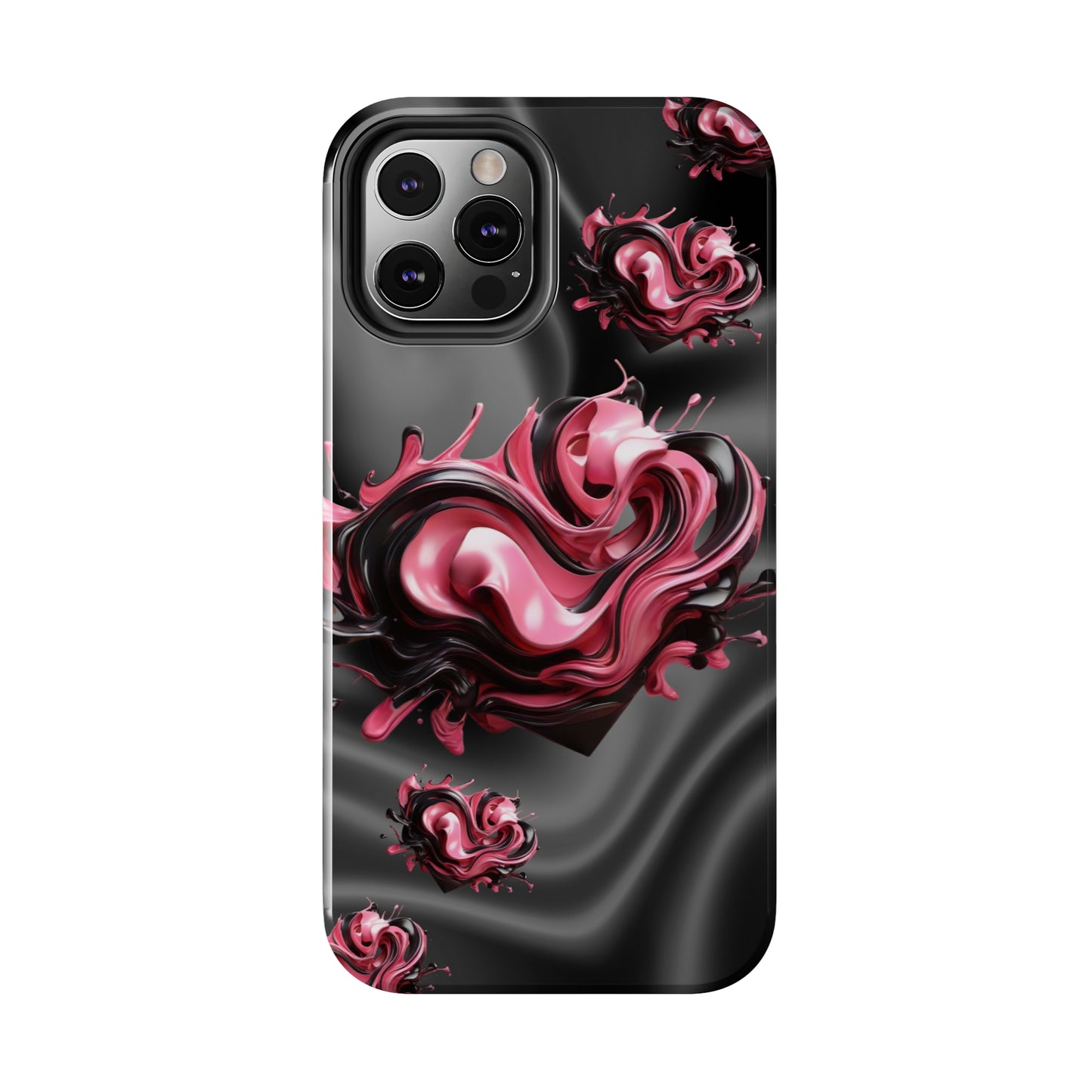 Pink & Black abstract hearts Tough iPhone Case iphone14 accessories