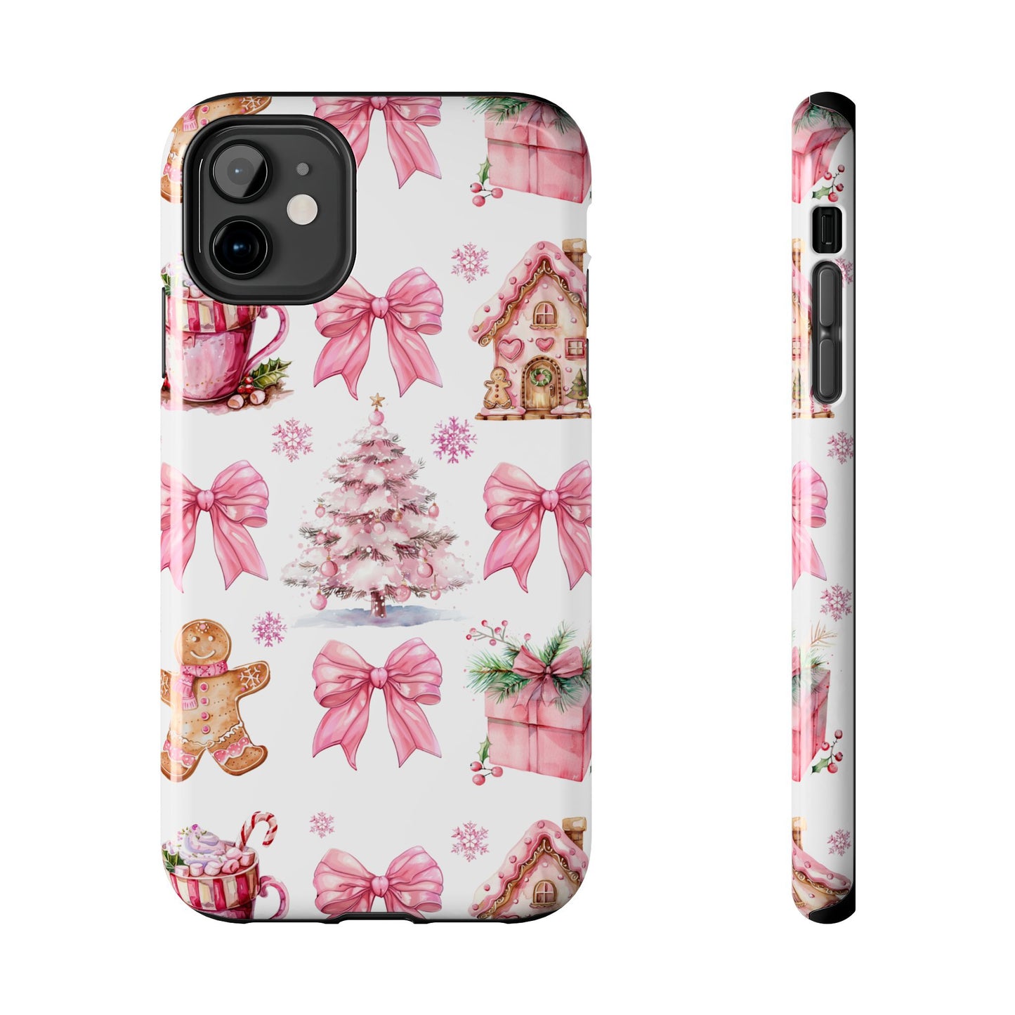 Vintage pink Christmas croquet bows iPhone case. Compatible with iPhone models 11-16 including all mini, plus, pro & pro max