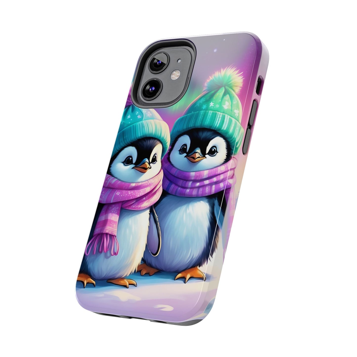 Northern lights winter penguin iPhone case. Compatible with iPhone models 11-16 including all mini, plus, pro & pro max. Custom phone case for smartphones. design for Girls, Woman