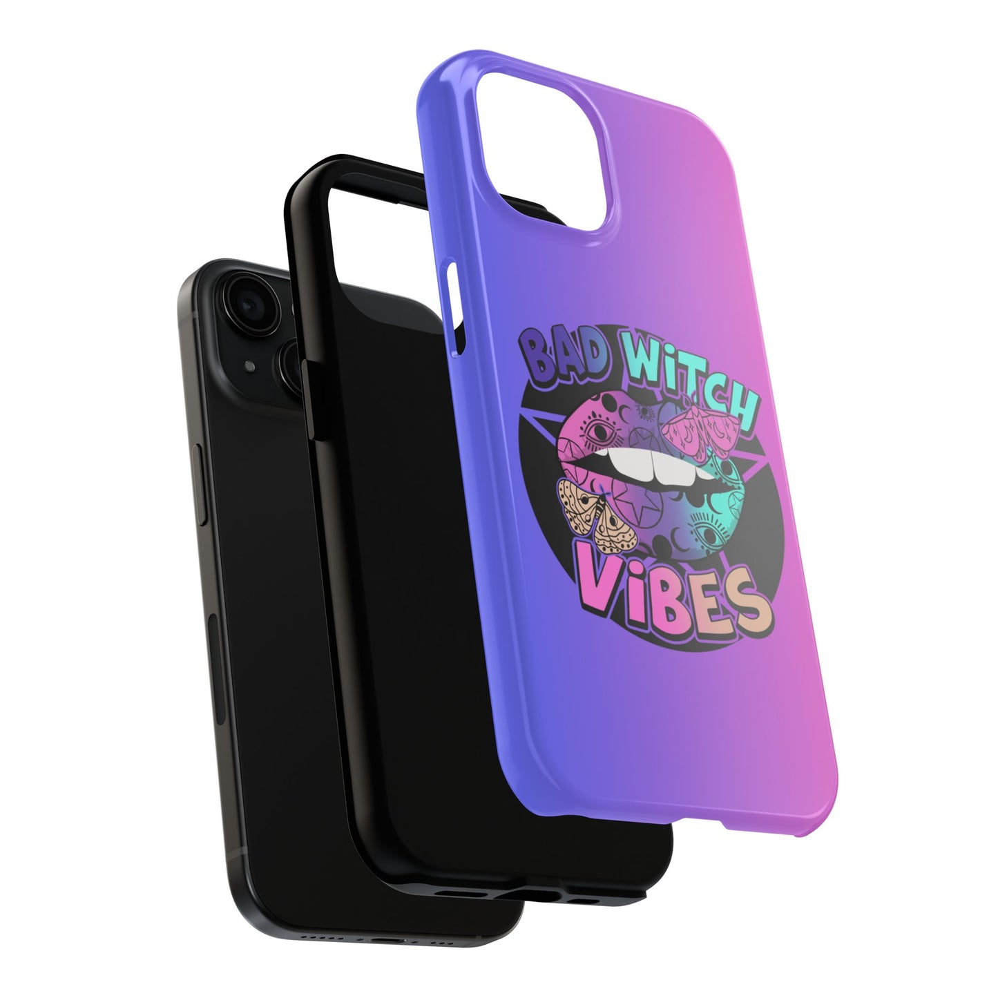 Colorful Bad Witch Vibes iPhone case. Compatible with iPhone models 11-15 including all mini, plus, pro & pro max. Custom phone case for smartphones. design for Girls, Woman