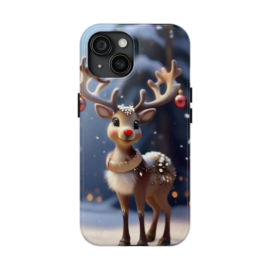 Cute animated Christmas baby reindeer iPhone case. Compatible with iPhone models 11-15 including all mini, plus, pro & pro max. Custom phone case for smartphones. design for Girls, Woman