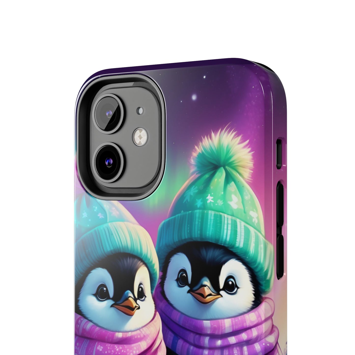 Northern lights winter penguin iPhone case. Compatible with iPhone models 11-16 including all mini, plus, pro & pro max. Custom phone case for smartphones. design for Girls, Woman