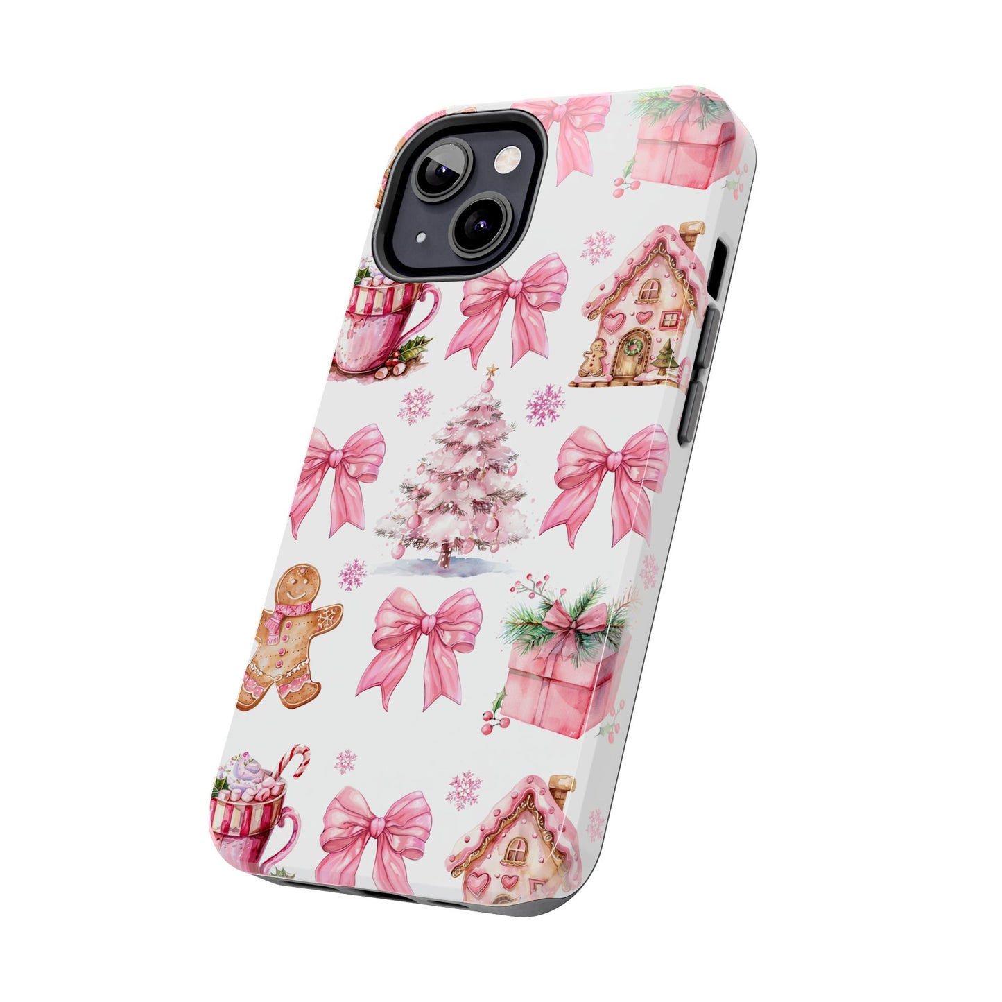 Vintage pink Christmas croquet bows iPhone case. Compatible with iPhone models 11-16 including all mini, plus, pro & pro max