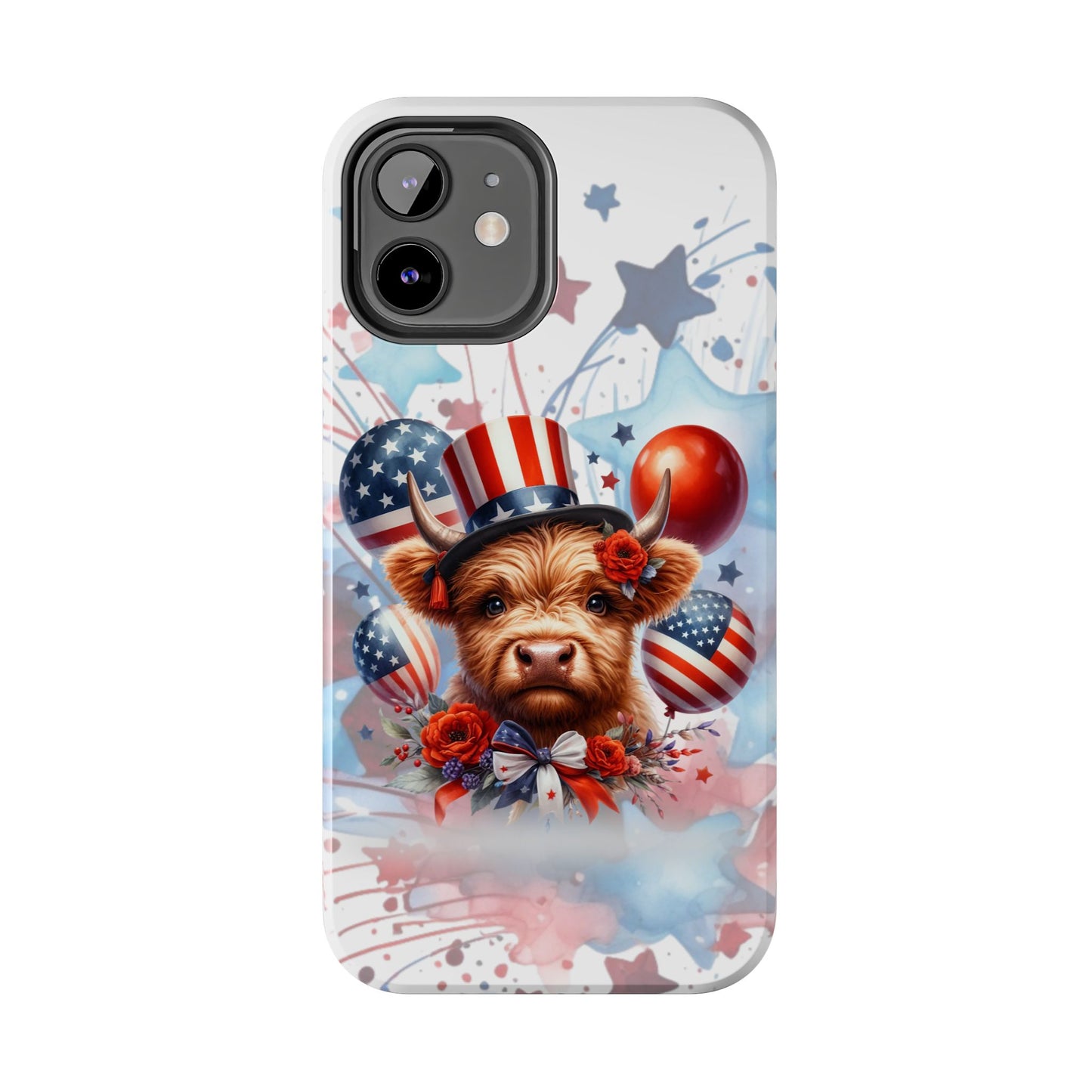 Summer 4th of July holiday Phone Case- Patriotic Highland Cow- iPhone compatible