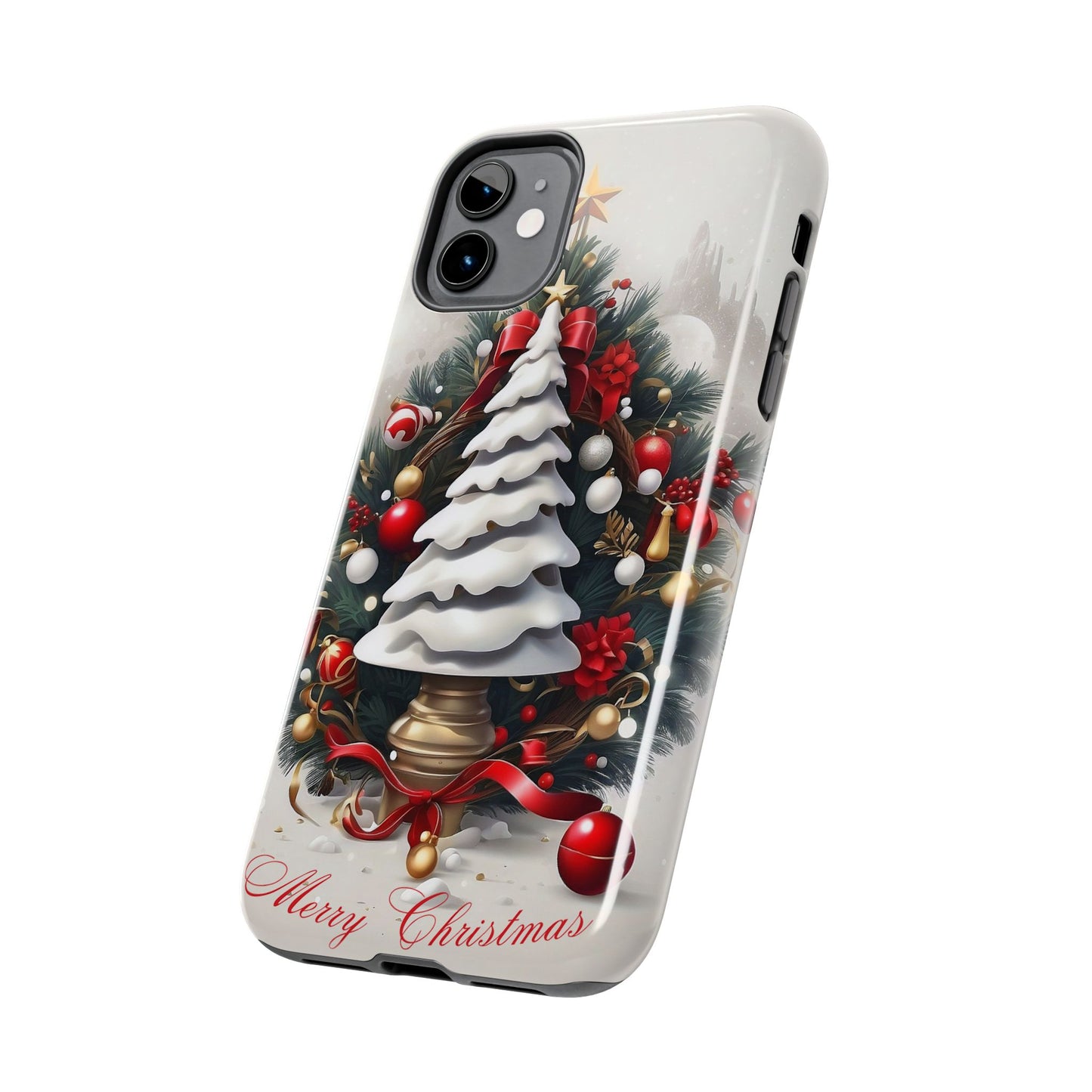 Vintage Christmas tree iPhone case. Compatible with iPhone models 11-15 including all mini, plus, pro & pro max. Custom phone case for smartphones. design for Girls, Woman