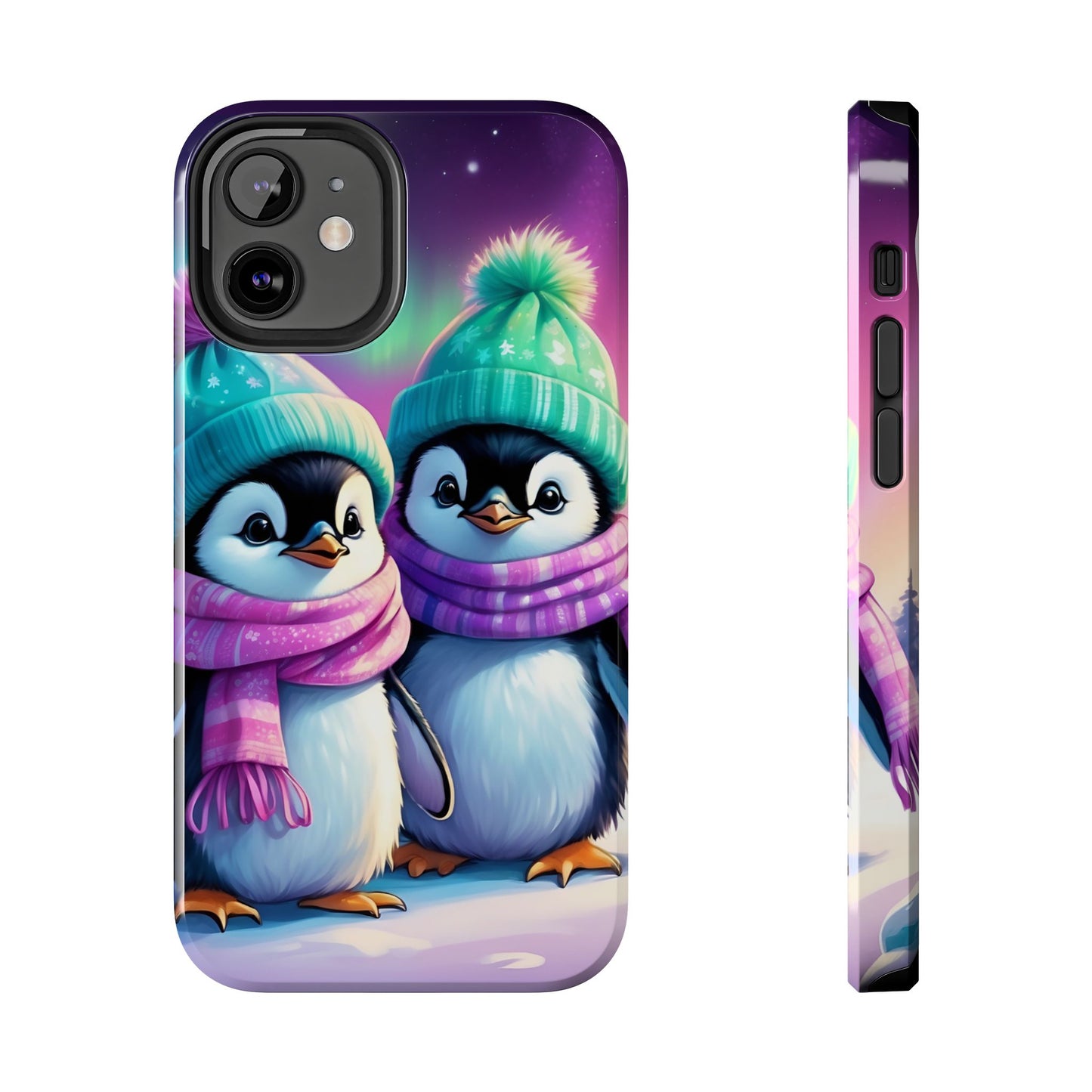 Northern lights winter penguin iPhone case. Compatible with iPhone models 11-16 including all mini, plus, pro & pro max. Custom phone case for smartphones. design for Girls, Woman