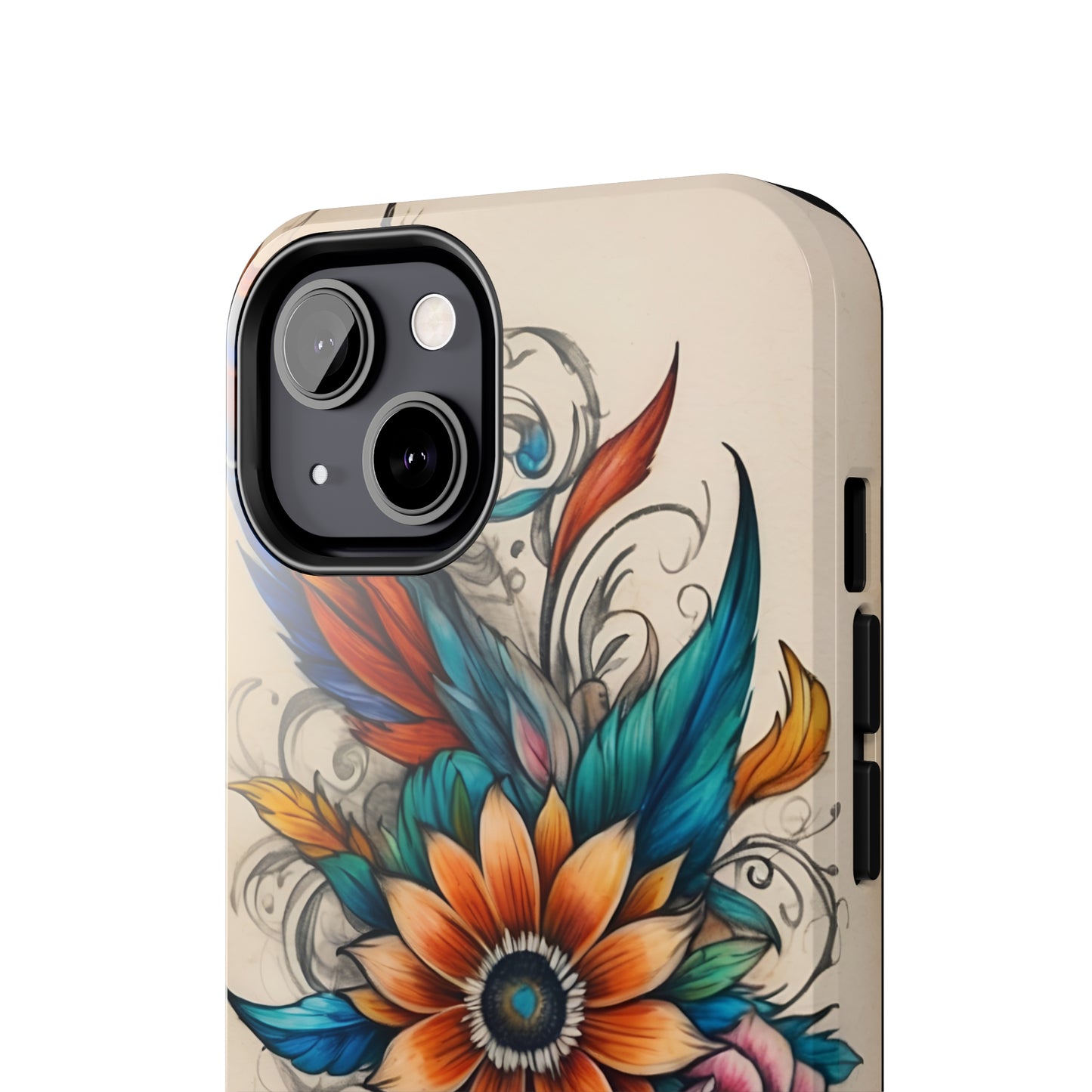 Tattoo style floral iPhone Cover, flower Accessory, Cute Phone Protector, aesthetic Tech