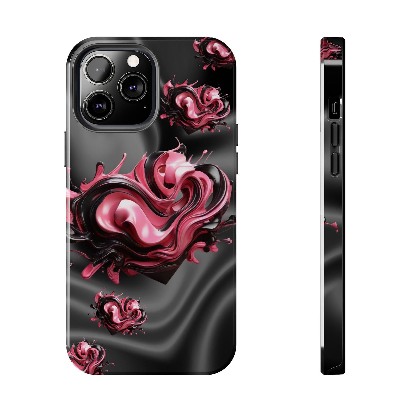 Pink & Black abstract hearts Tough iPhone Case iphone14 accessories