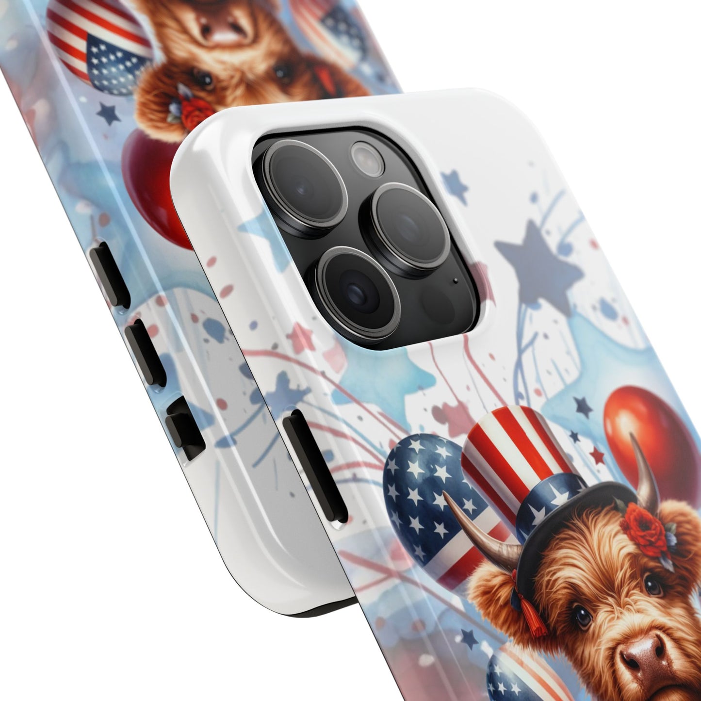 Summer 4th of July holiday Phone Case- Patriotic Highland Cow- iPhone compatible