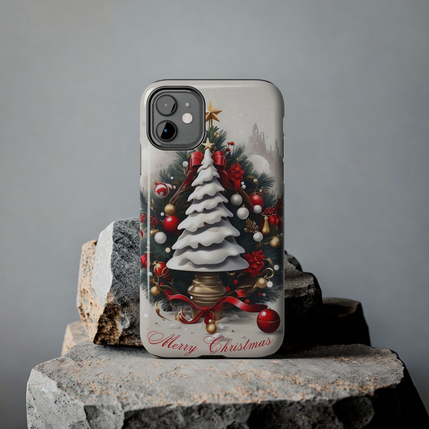 Vintage Christmas tree iPhone case. Compatible with iPhone models 11-15 including all mini, plus, pro & pro max. Custom phone case for smartphones. design for Girls, Woman